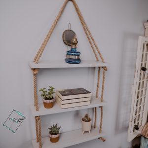 półka wisząca na linach jutowych szary