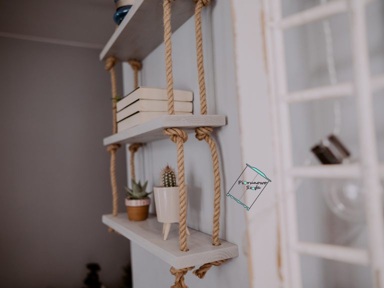 półka wisząca na linach jutowych szary