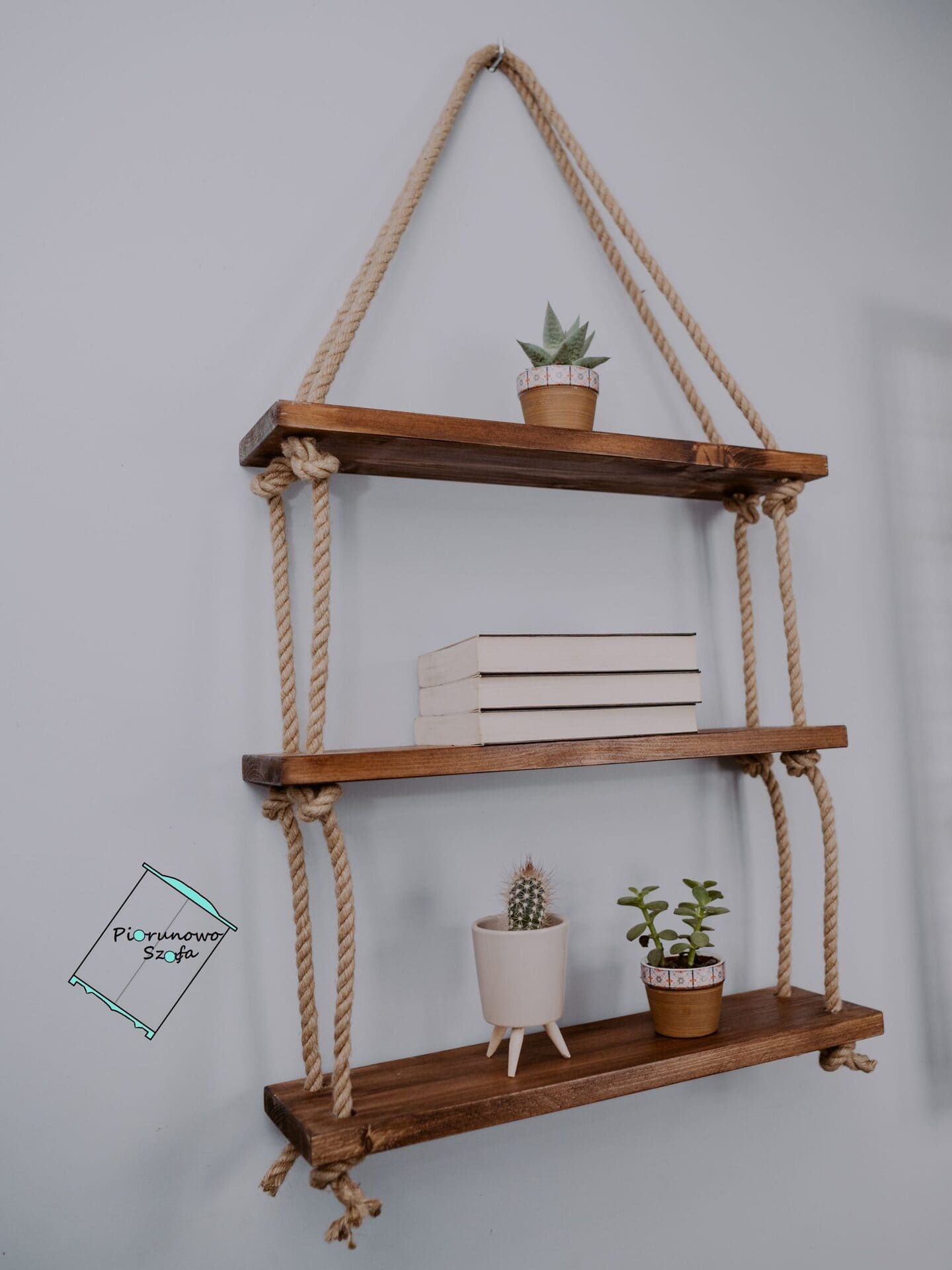 Półka wisząca na linach jutowych brąz