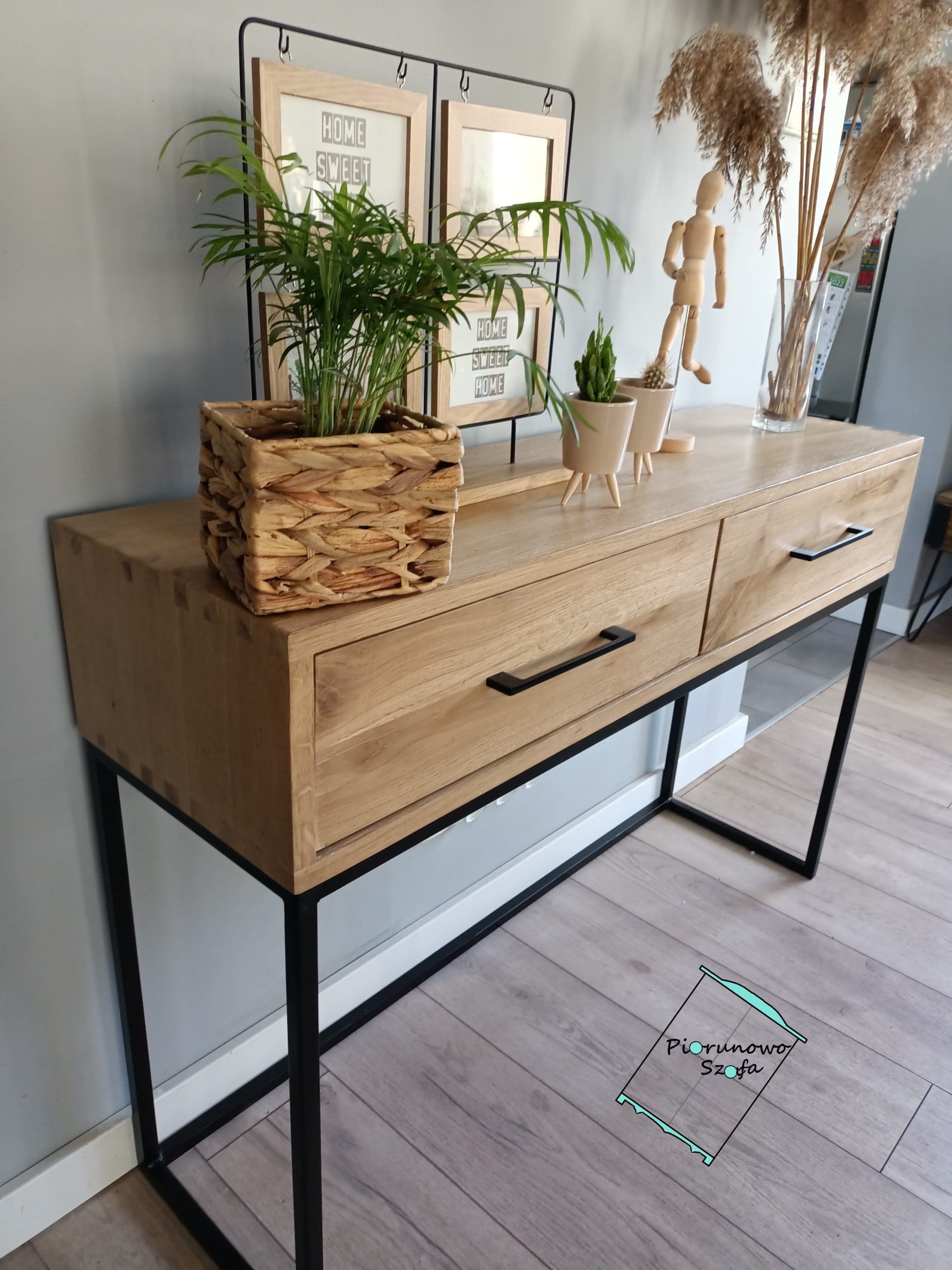 Dębowa konsola SEN z szufladami – widok z przodu