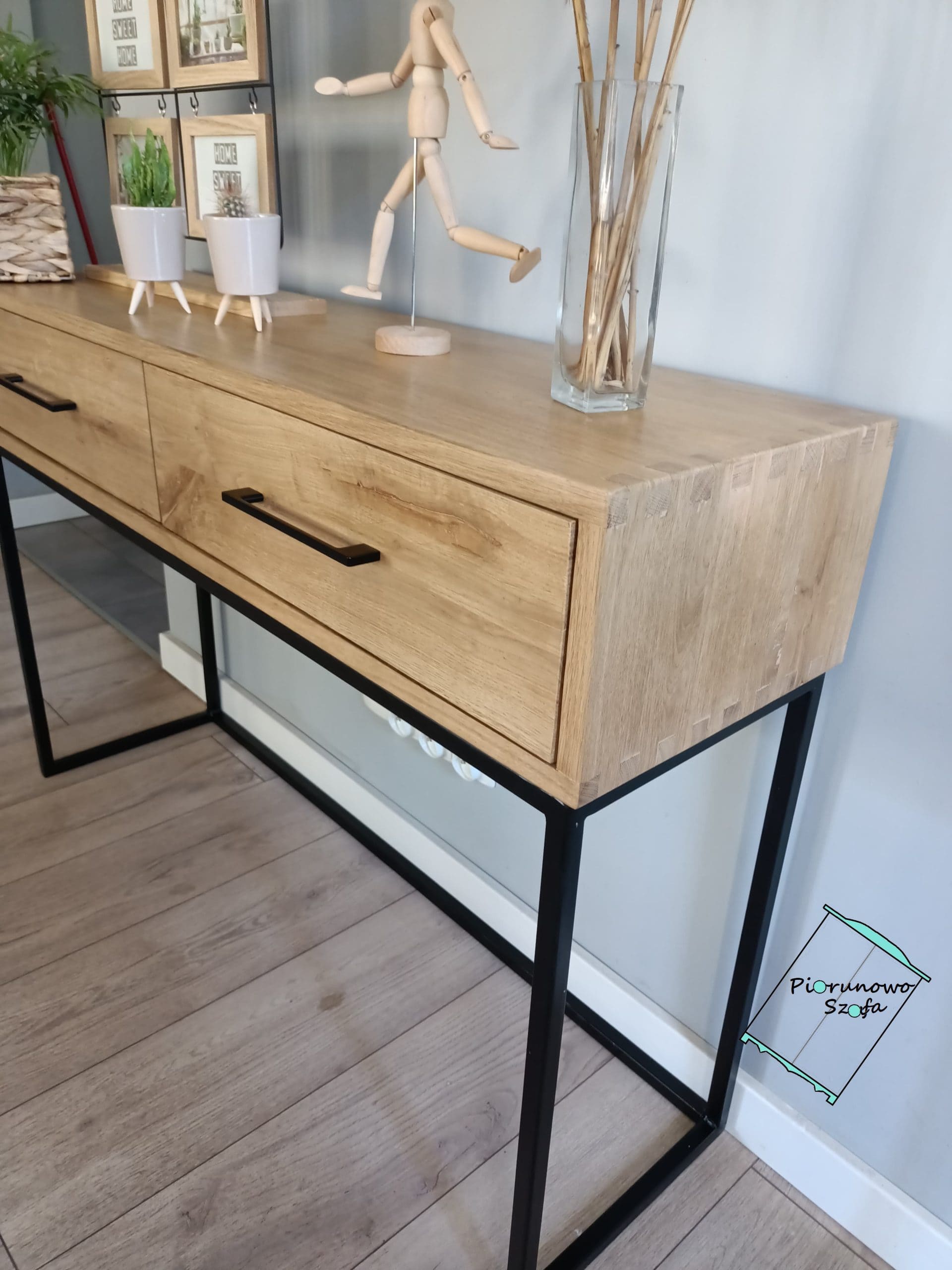 Konsola dębowa z szufladami w stylu loftowym