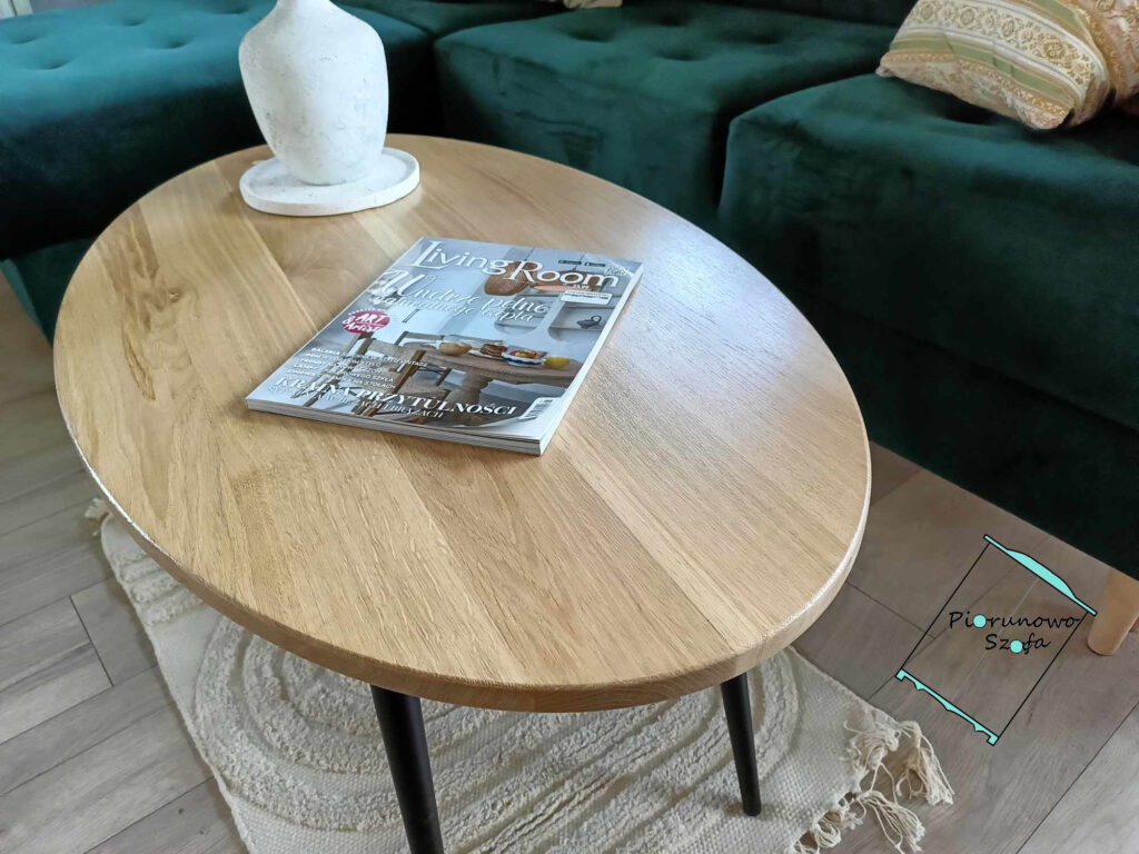 Nowoczesny stolik kawowy owalny jajo lity dąb
