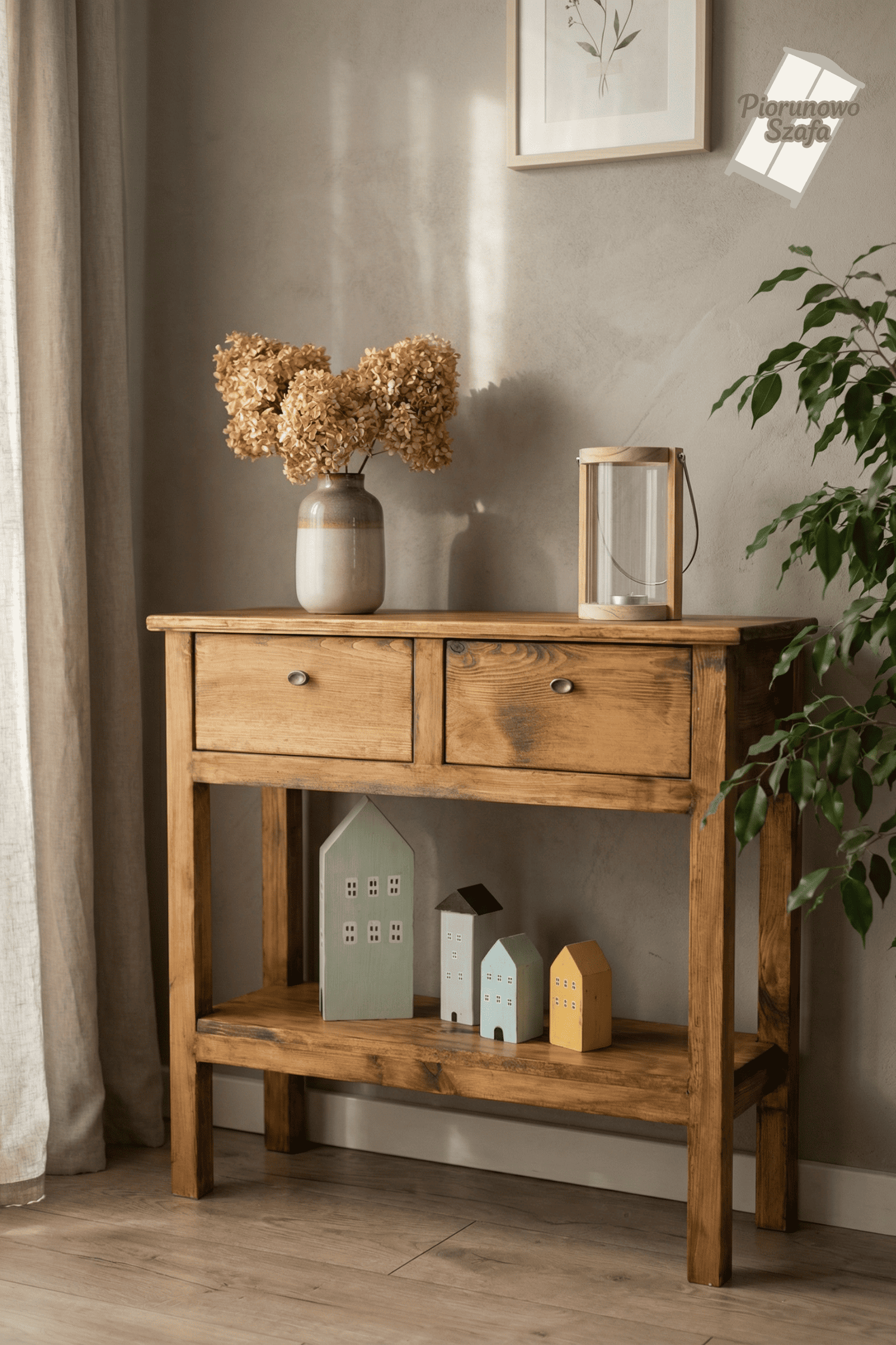 Konsolka drewniana z 2 szufladami vintage MEL