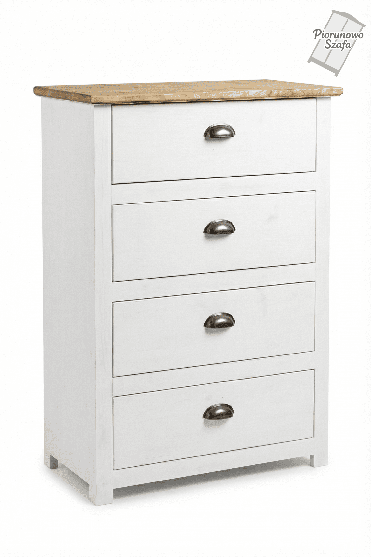 Komoda z 4 szufladami – vintage biały przecierany, orzech