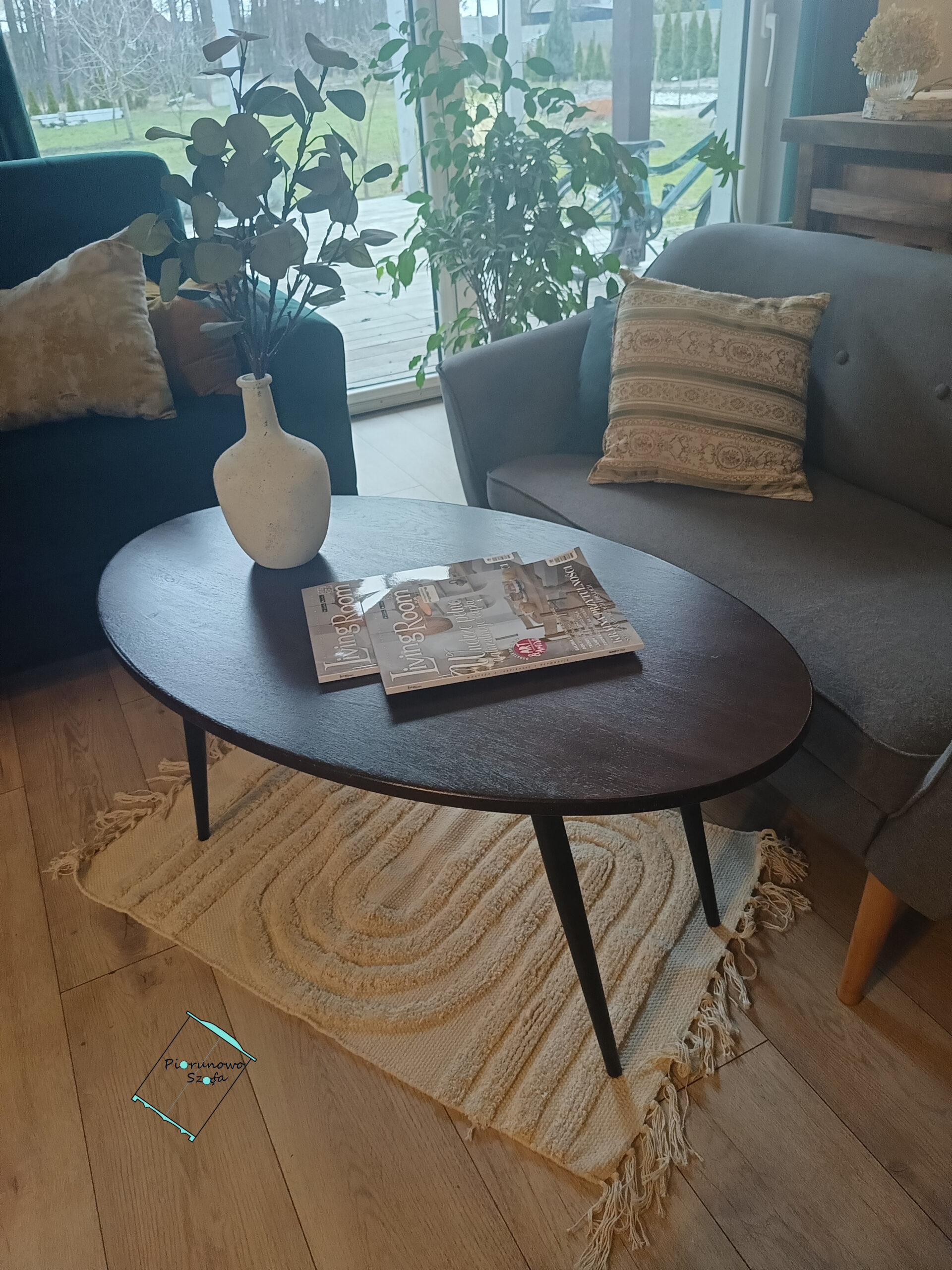 Nowoczesny stolik kawowy owalny jajo lity dąb Ciemny - obrazek 8