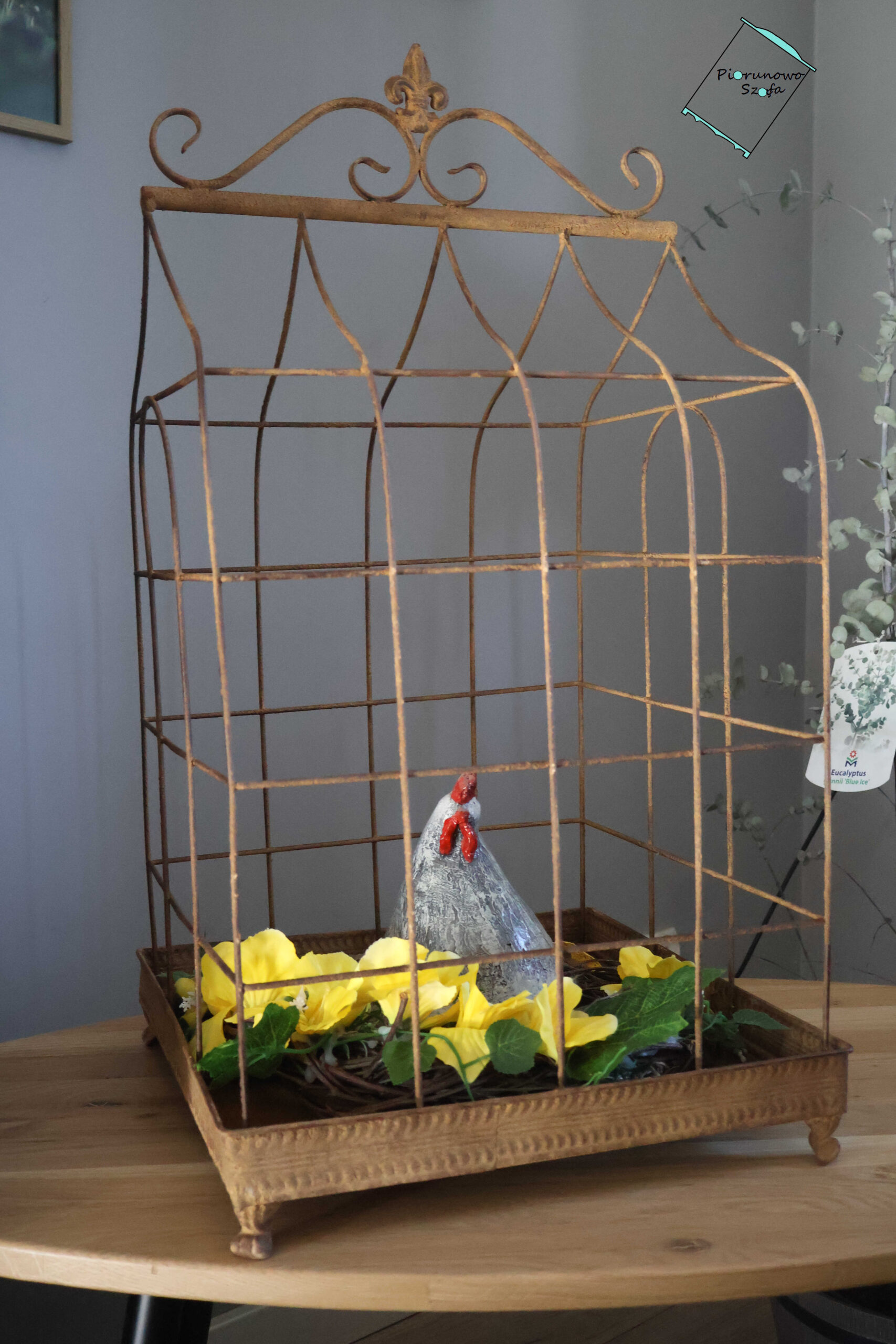 Dekoracyjna klatka metalowa rdzawa duża