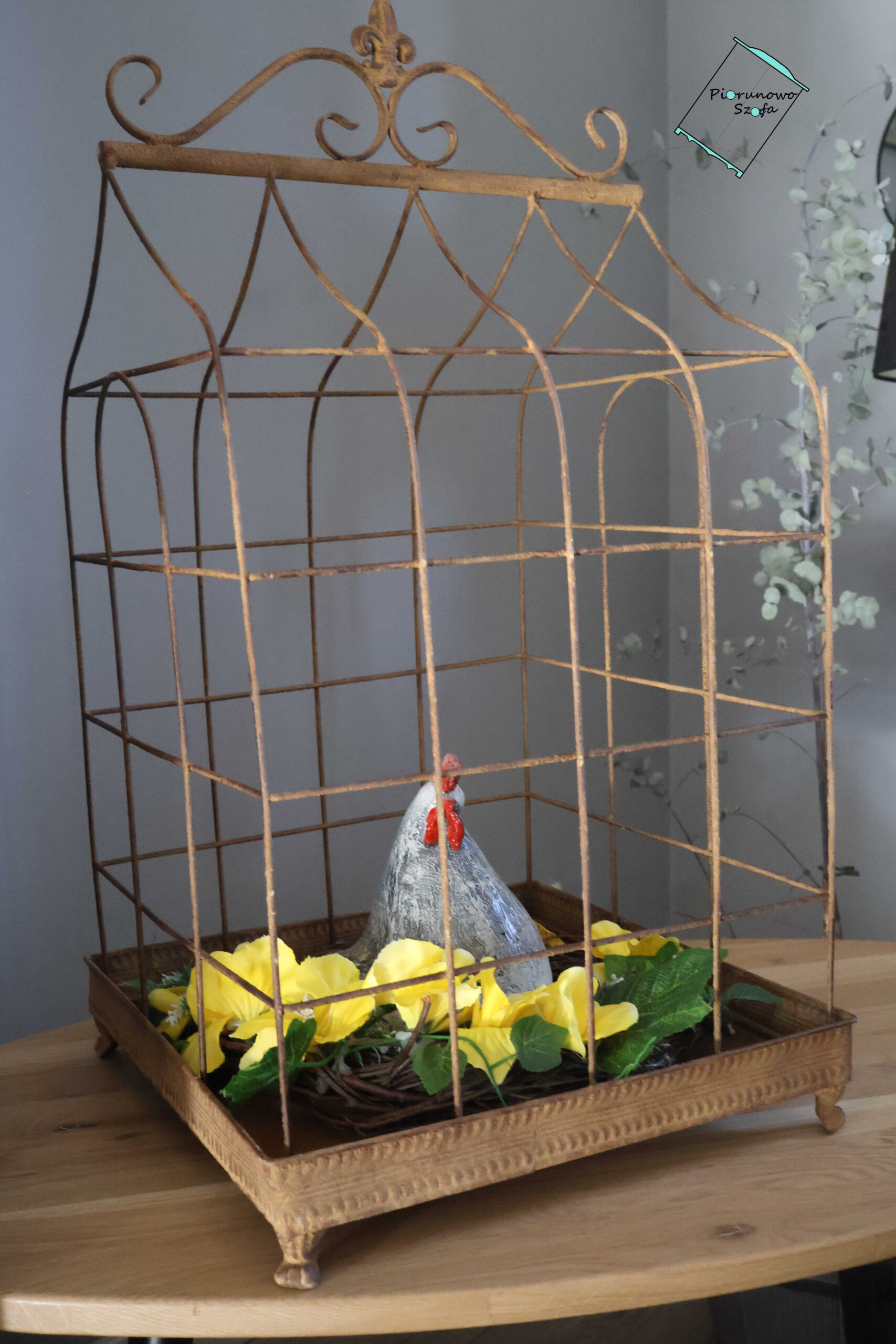 Dekoracyjna klatka metalowa rdzawa duża