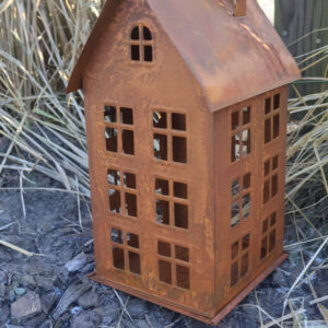 Dekoracyjny domek swiecznik na tealighty duzy rdza