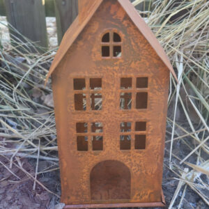 Dekoracyjny domek swiecznik na tealighty sredni rdza