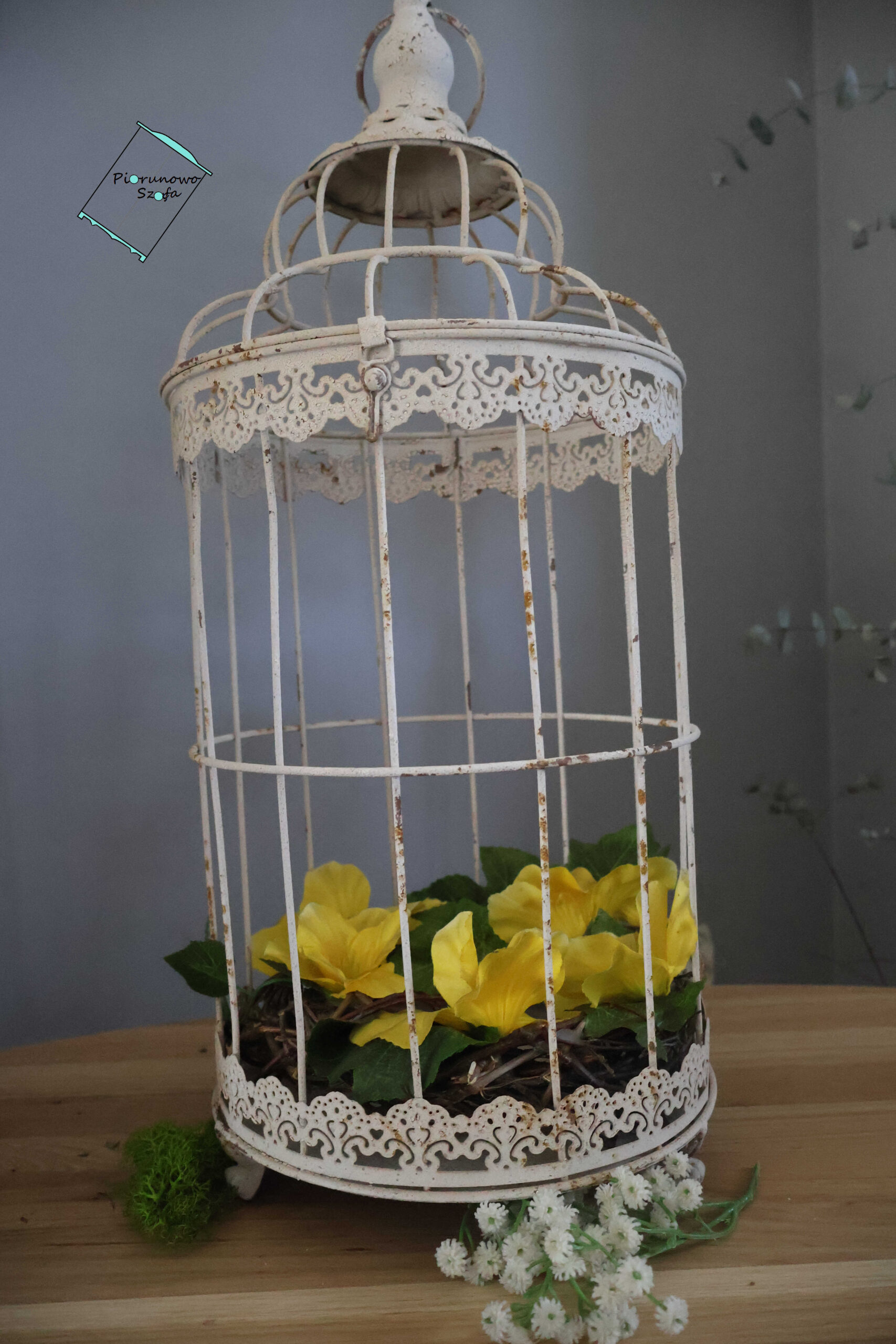 Klatka prowansalska dekoracyjna biała postarzana duża