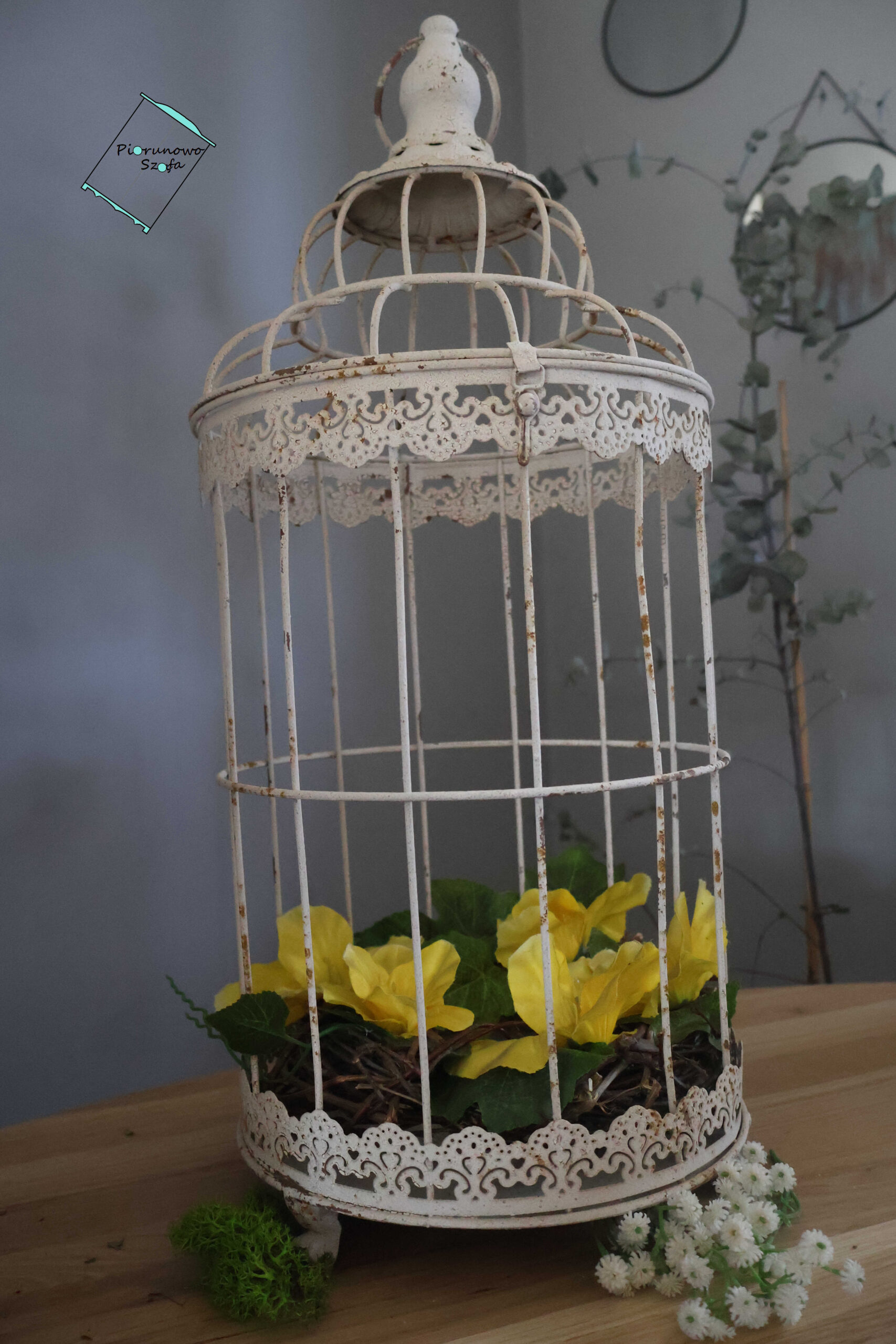 Klatka prowansalska dekoracyjna biała postarzana duża