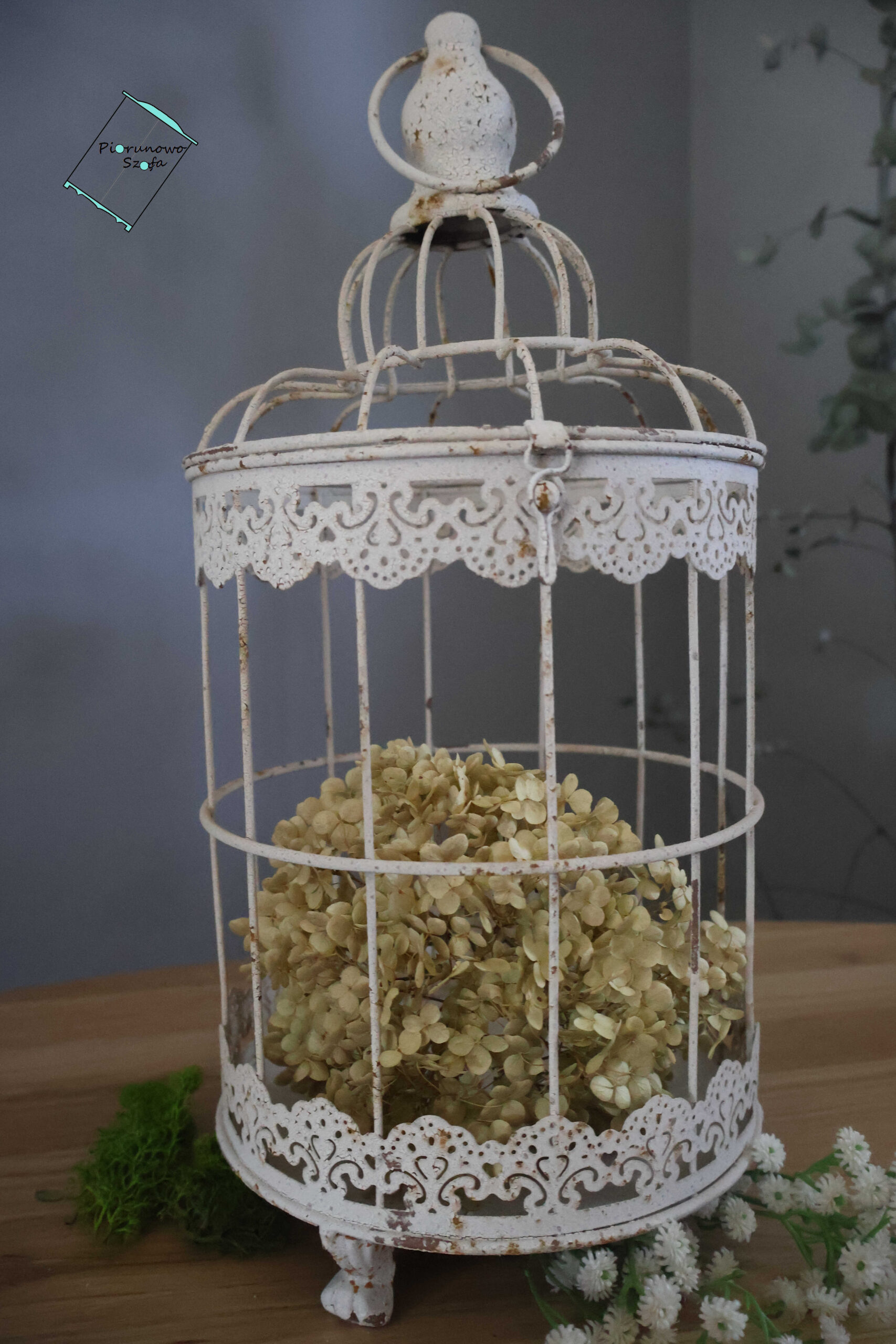 Klatka prowansalska dekoracyjna biała postarzana mała