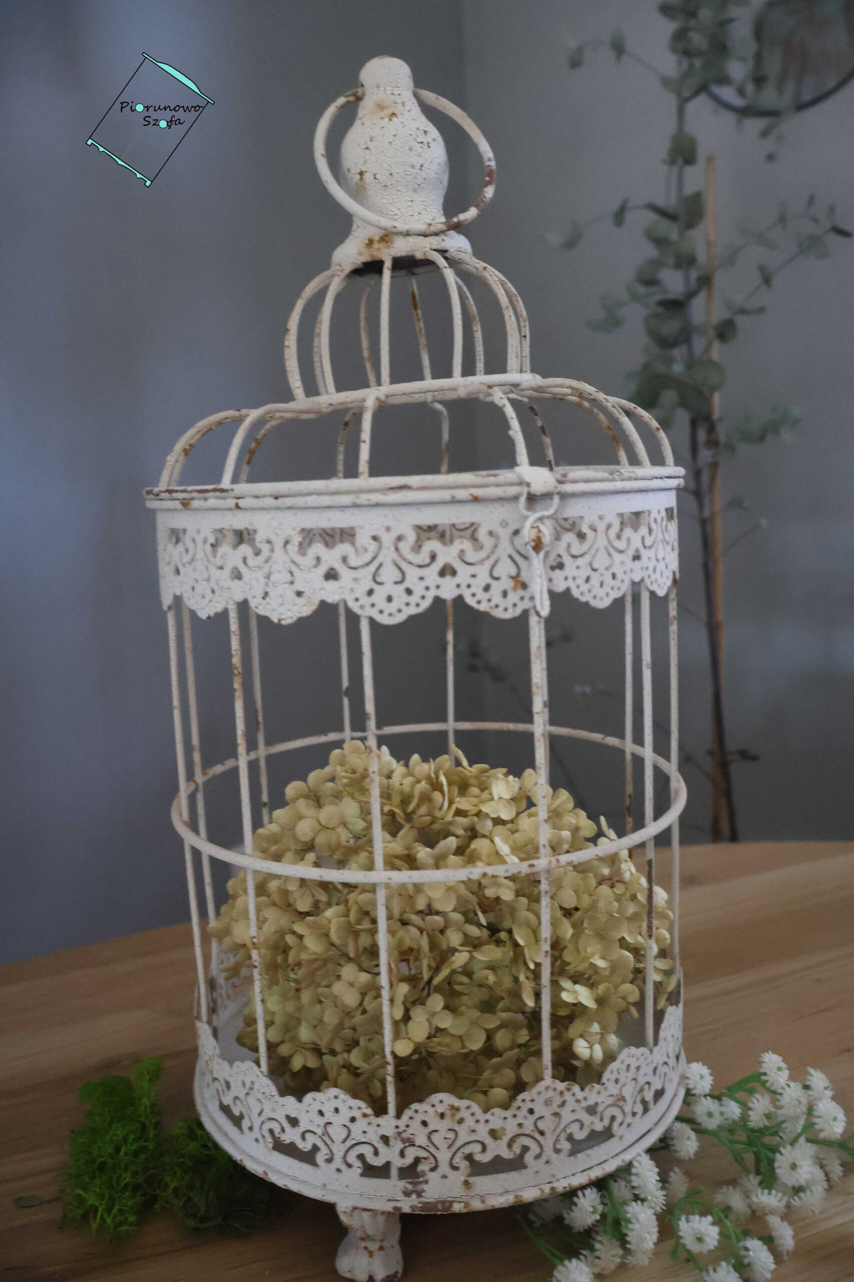Klatka prowansalska dekoracyjna biała postarzana mała