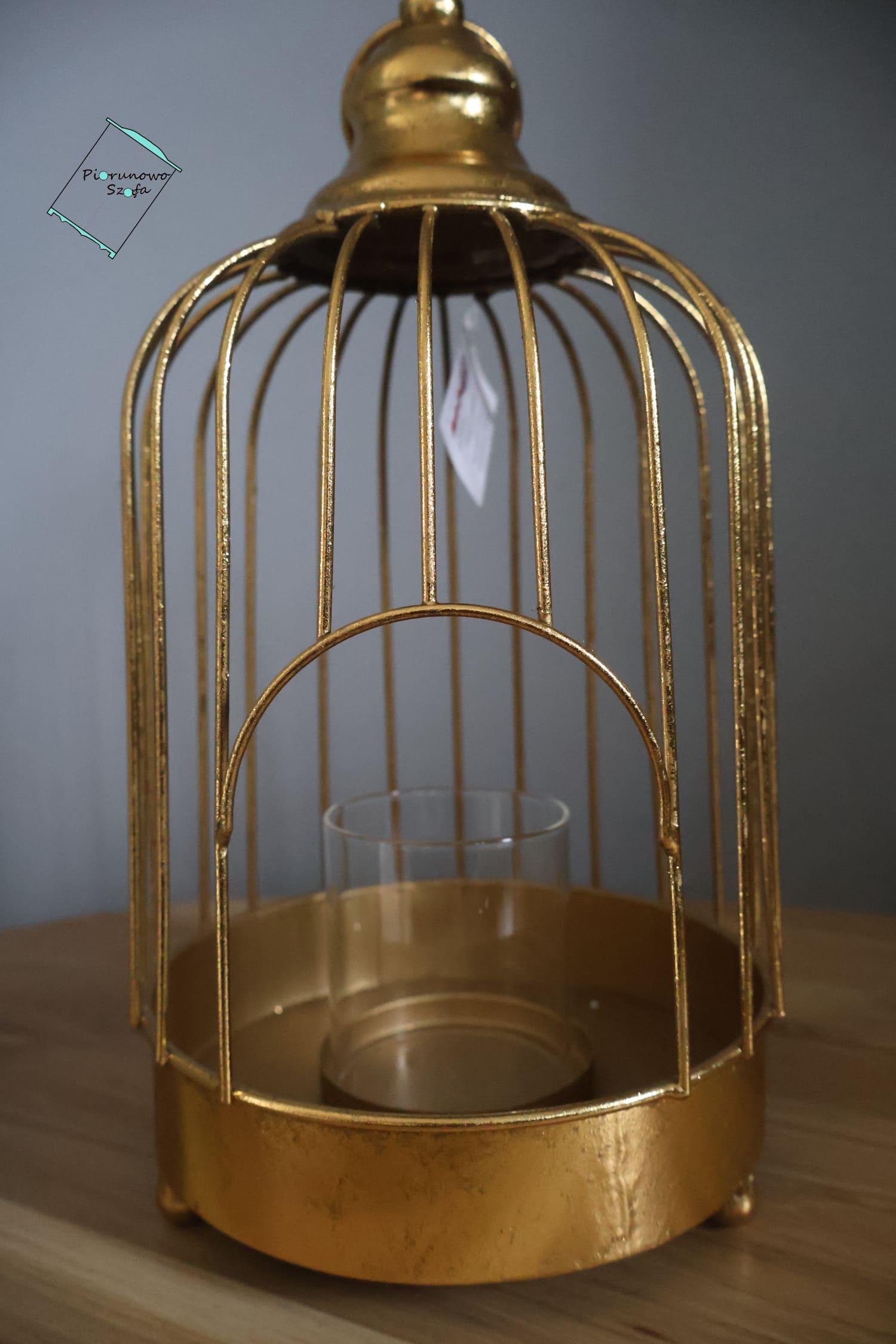 Lampion dekoracyjny złoty w kształcie klatki