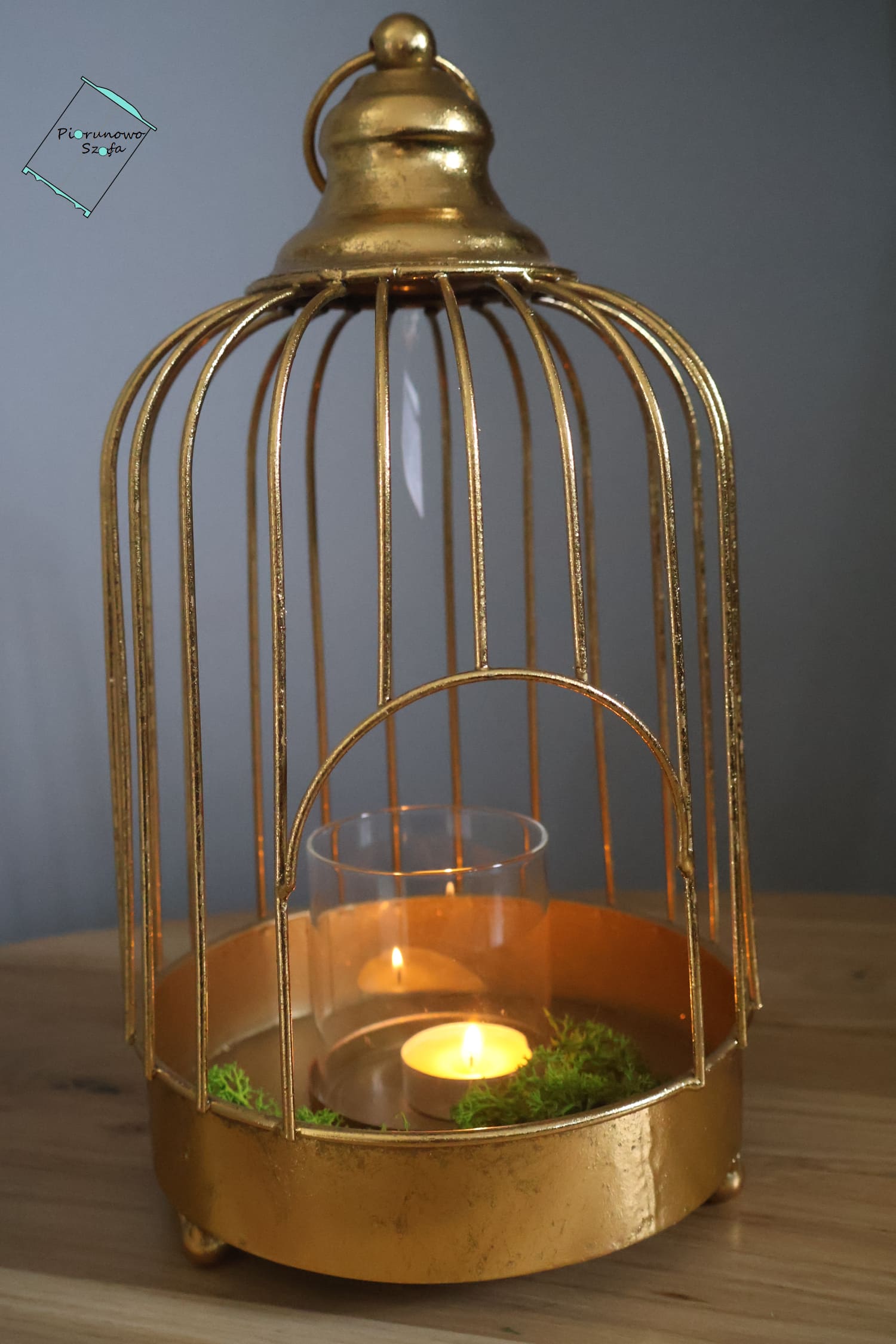 Lampion dekoracyjny złoty w kształcie klatki