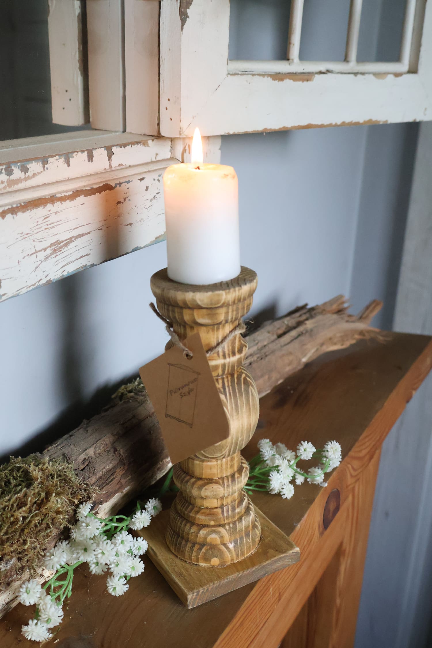 Świecznik drewniany brąz 17 cm