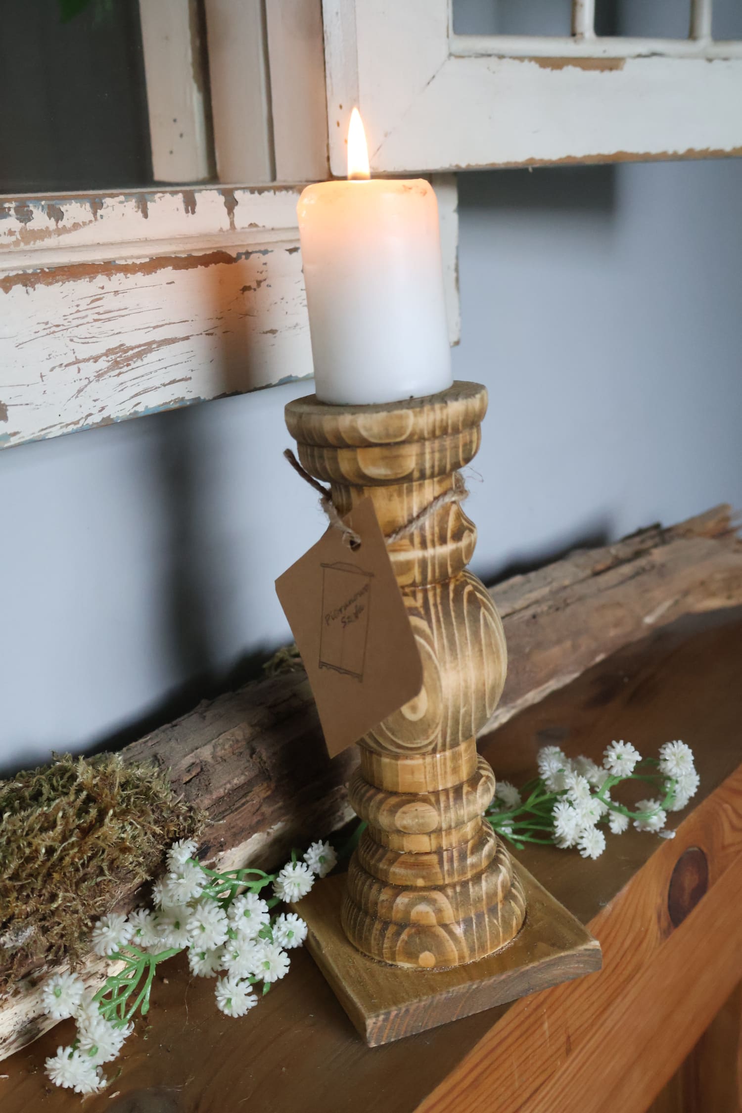 Świecznik drewniany brąz 17 cm