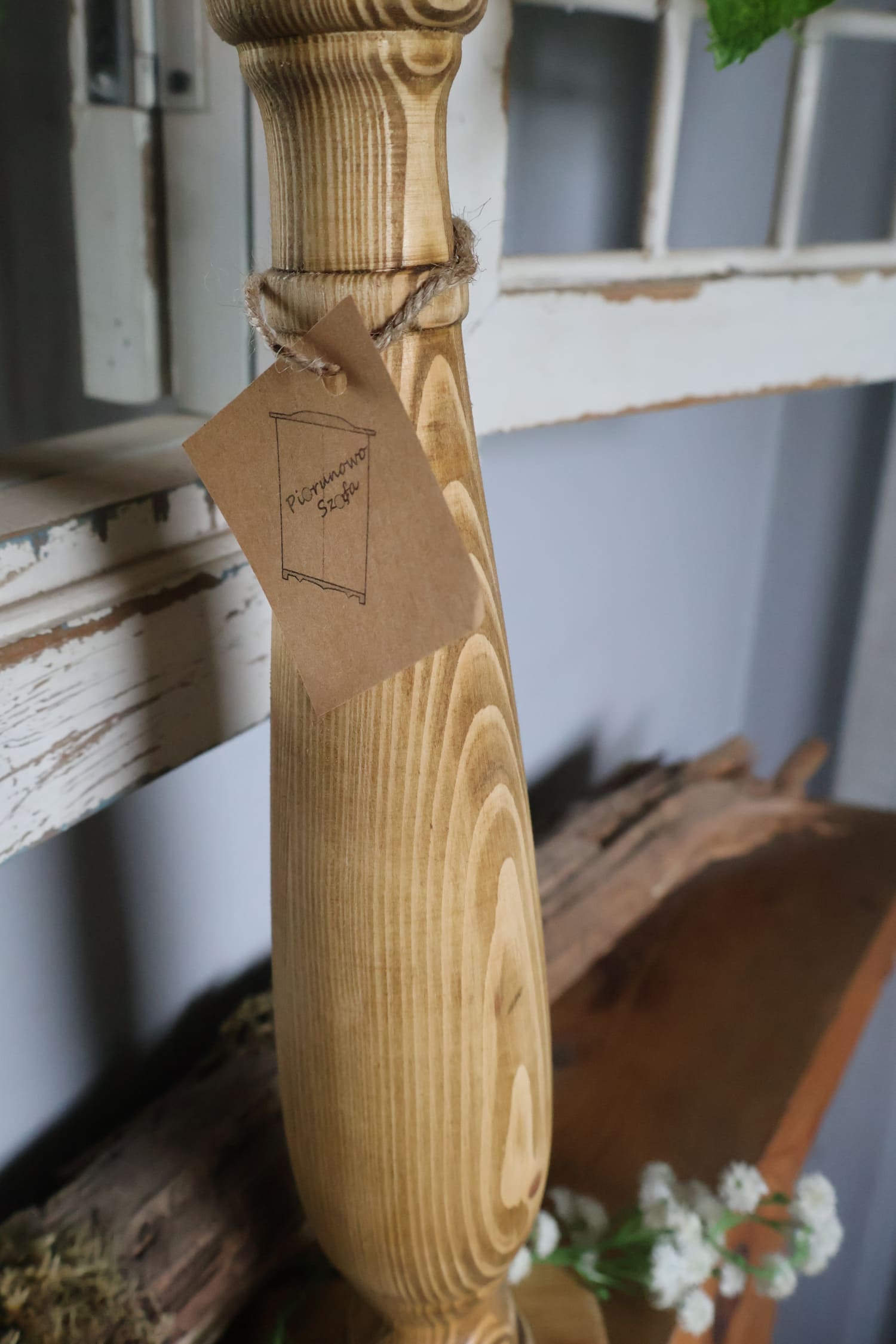 Świecznik drewniany brąz 40 cm