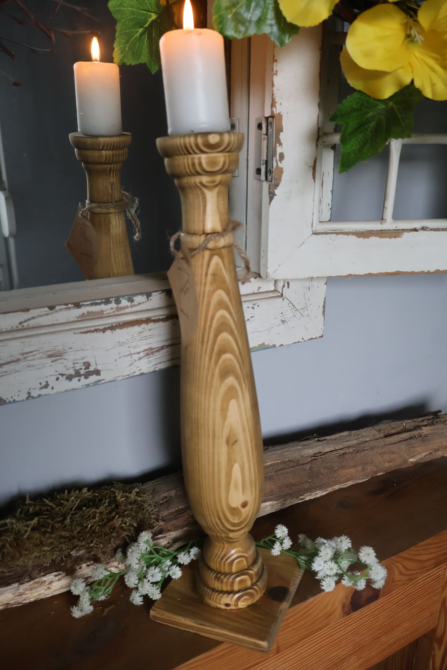 Świecznik drewniany brąz 40 cm