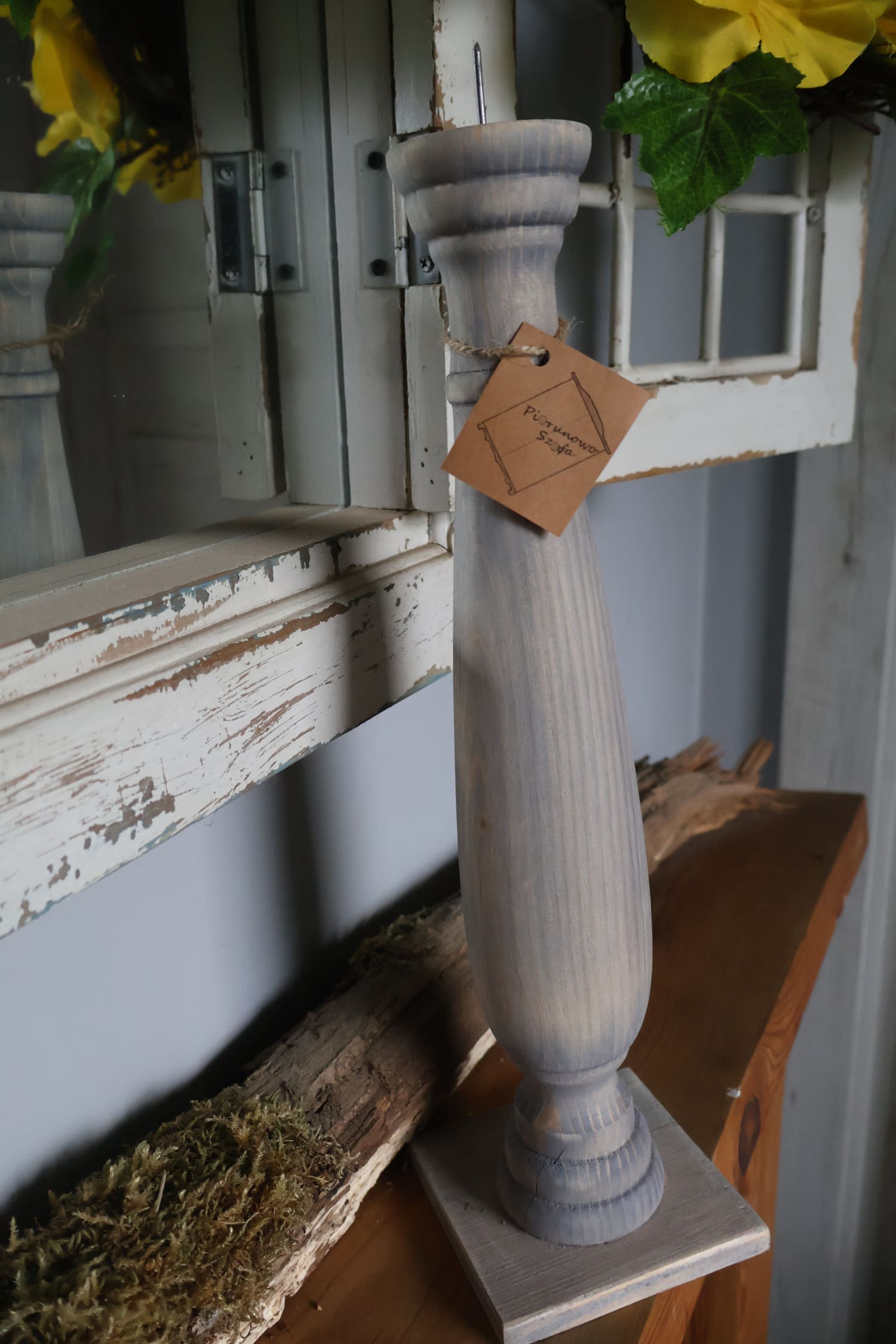 Świecznik drewniany szary 40 cm