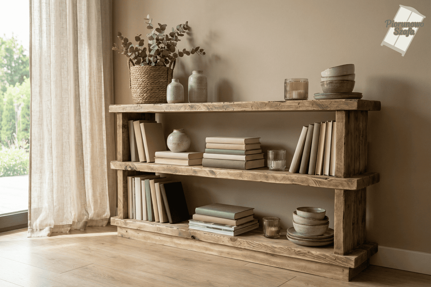 Drewniany regał loftowy ręcznie robiony – Styl rustykalny