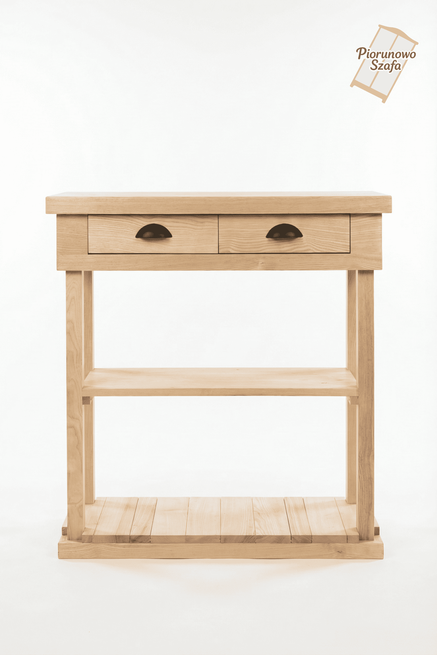 Konsola drewniana z litego jesionu w stylu vintage, farmhouse – 2 szuflady