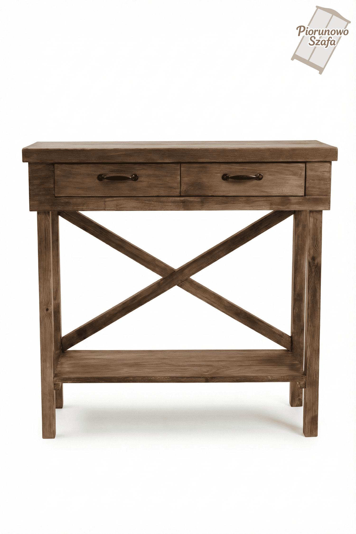 Vintage Regał, Komoda, retro 2 szuflady brąz Antyczny z X na tylnej ściance.