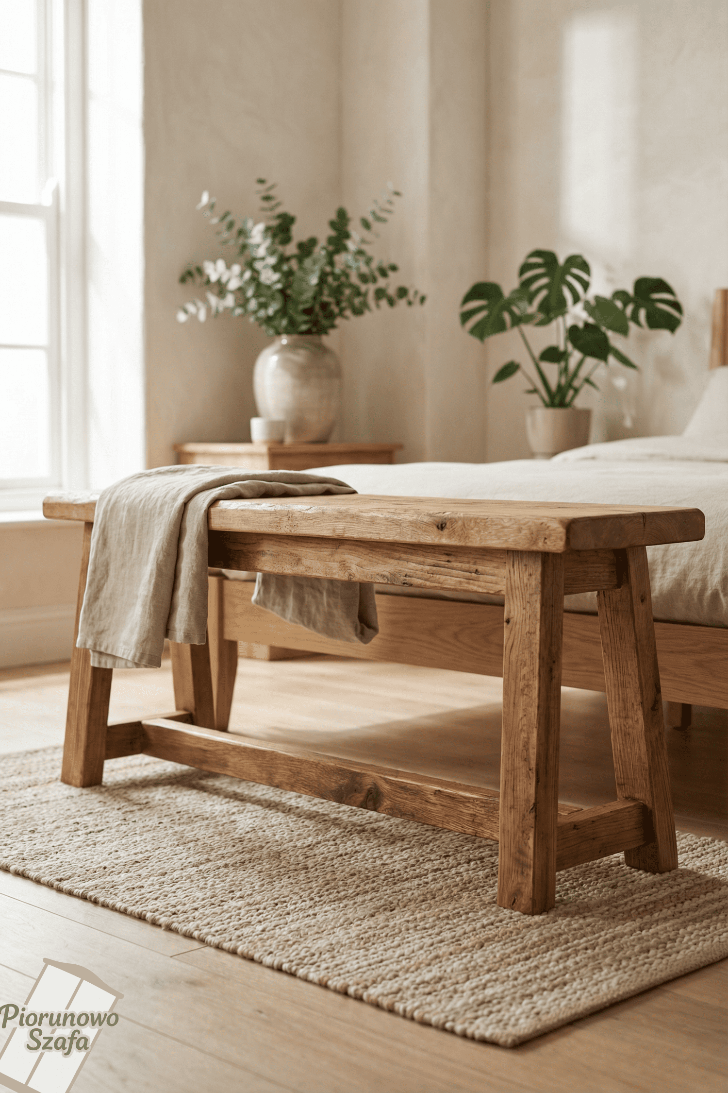 Ławka drewniana rustykalna z litego drewna styl farmhouse do przedpokoju i domu