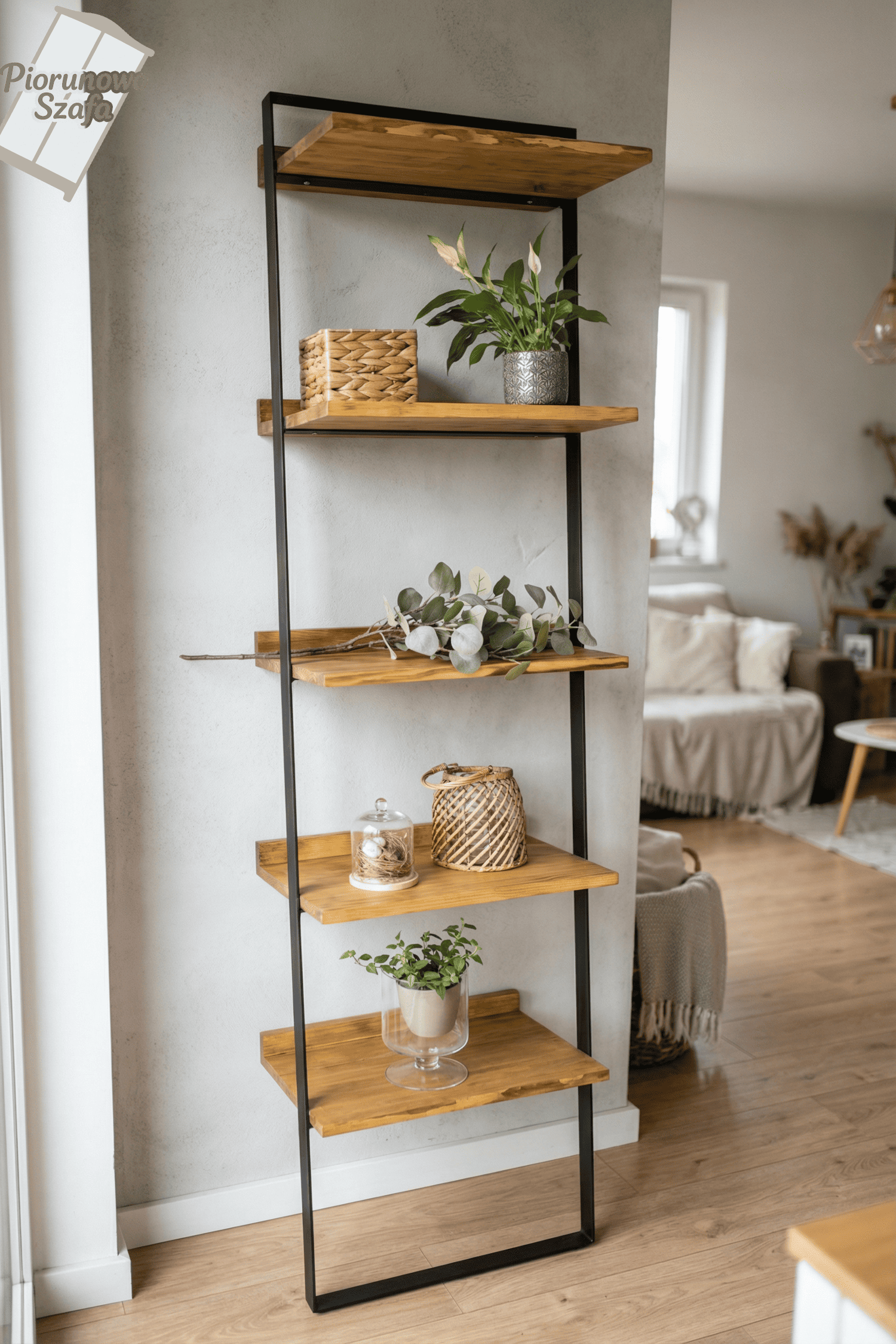 Regał ścienny industrialny drewno, metal