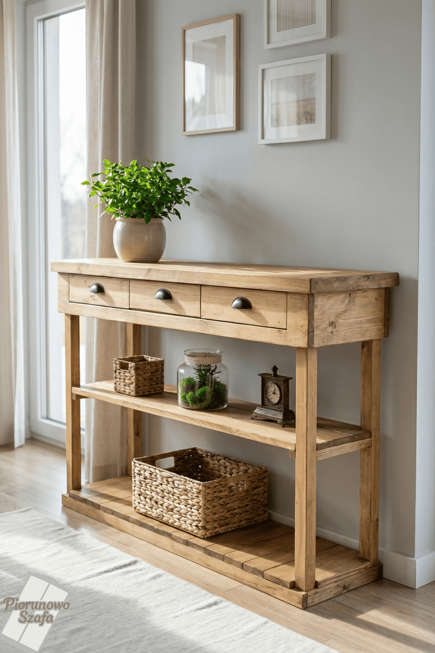 Regał z 3 szufladami – vintage – 130 cm szerokości