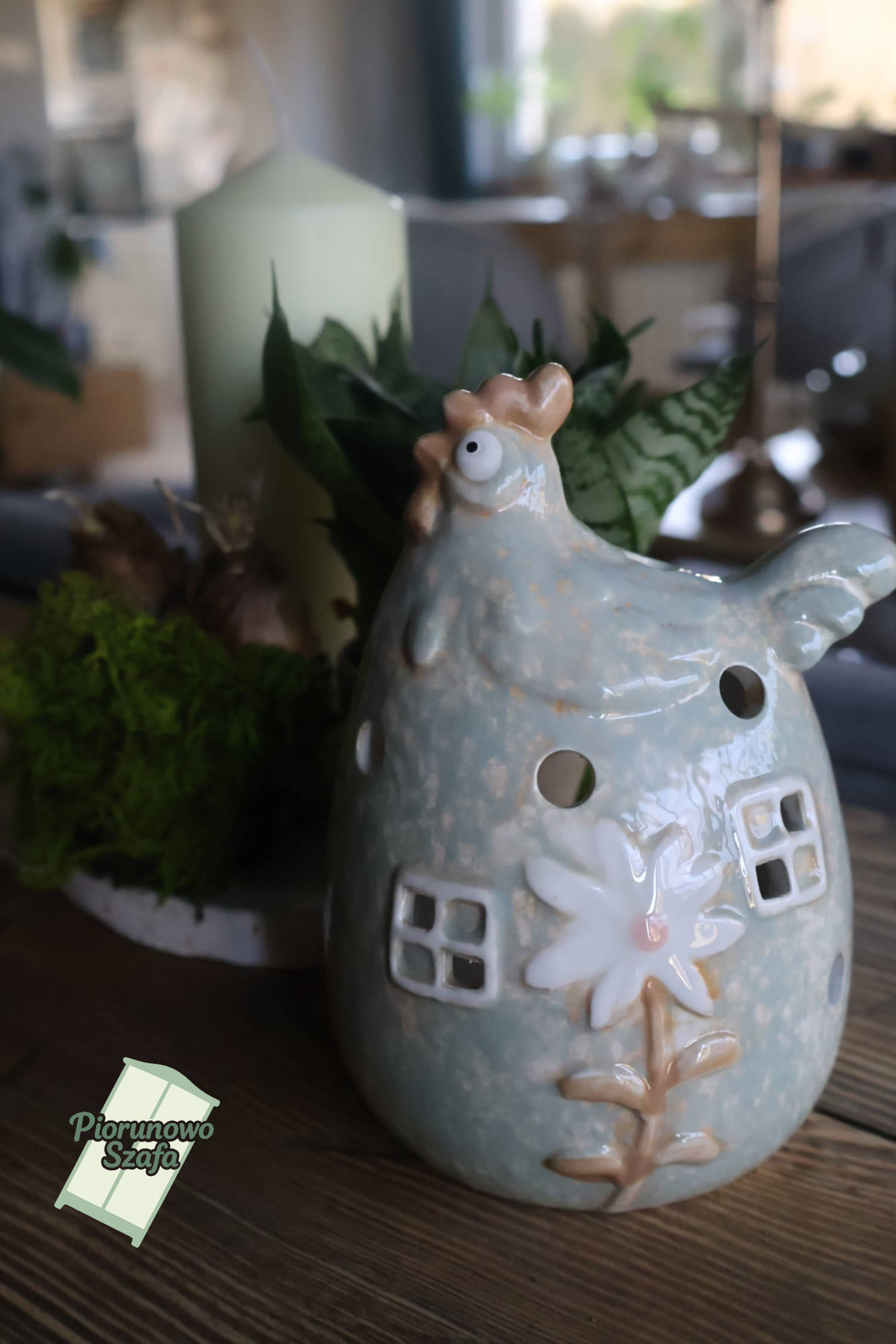 Figurka ceramiczna kura na Tea light