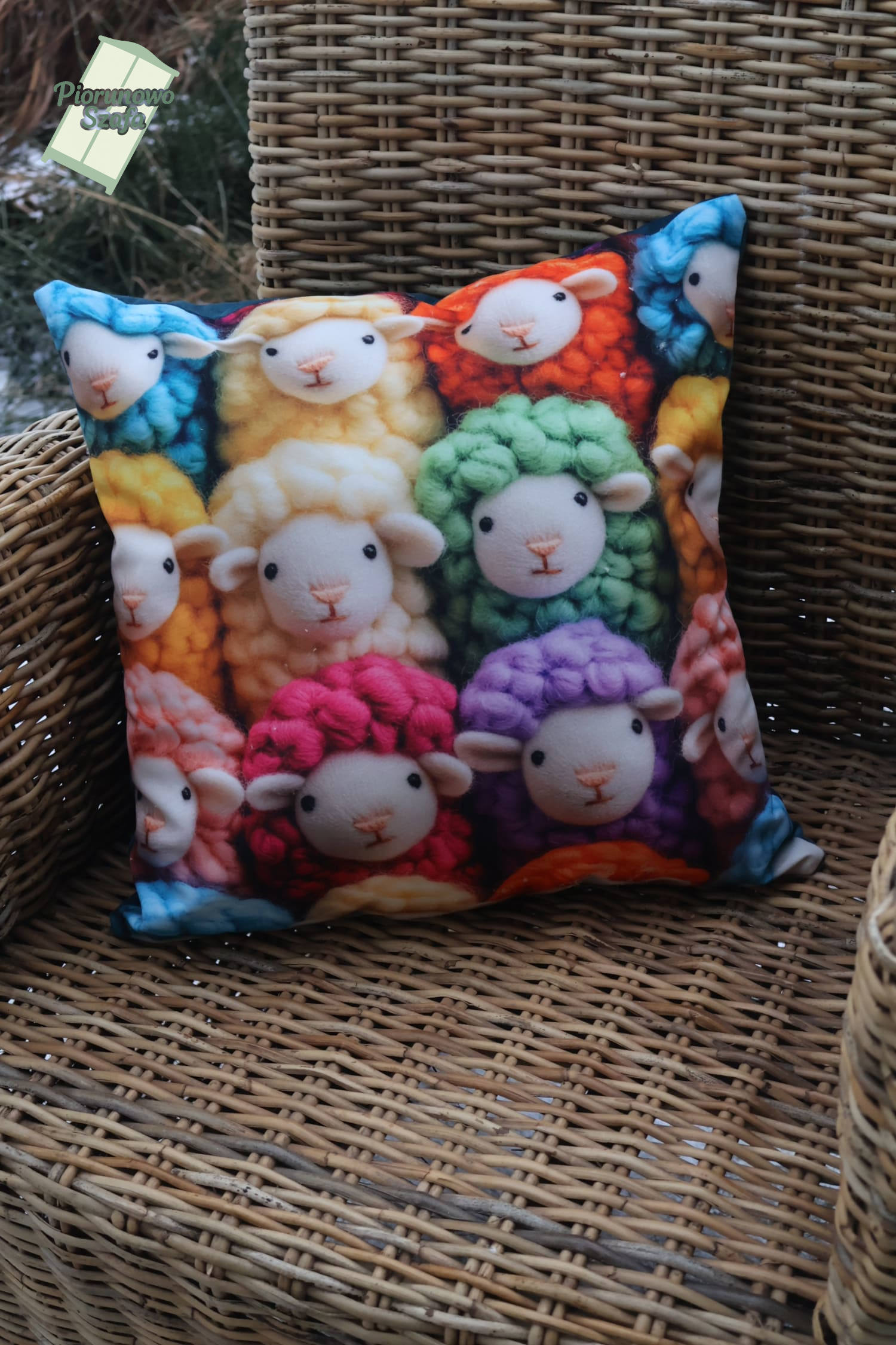 Poduszka dekoracyjna z wypełnieniem, Kolorowe owieczki