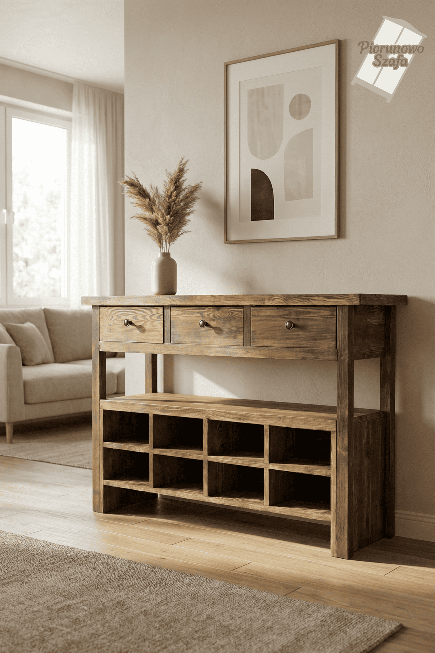 Komoda, Regał, retro Vintage 3 szuflady ciemny orzech z dostawką na buty