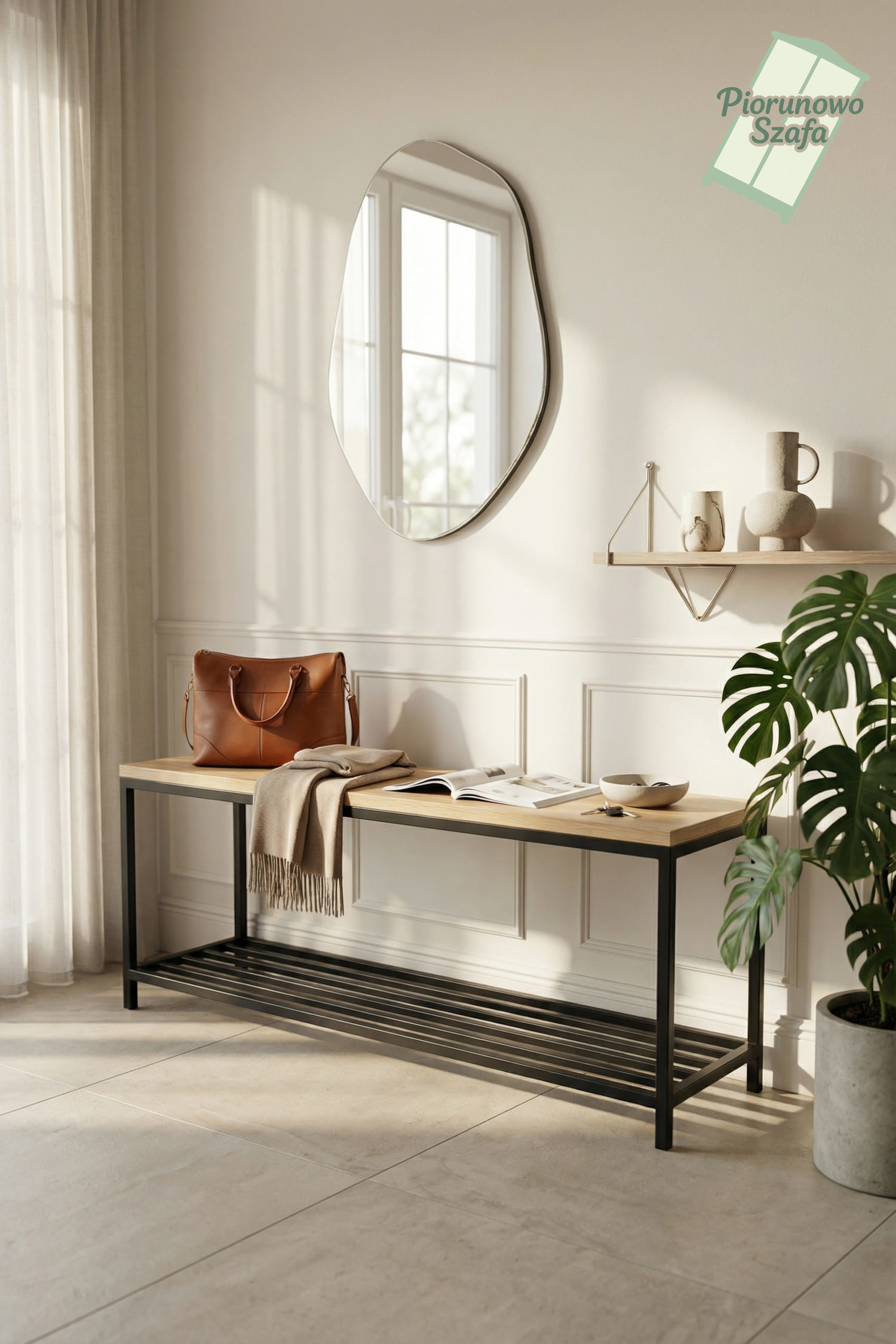 siedzisko loft na korytarz z miejscem na buty dąb metal