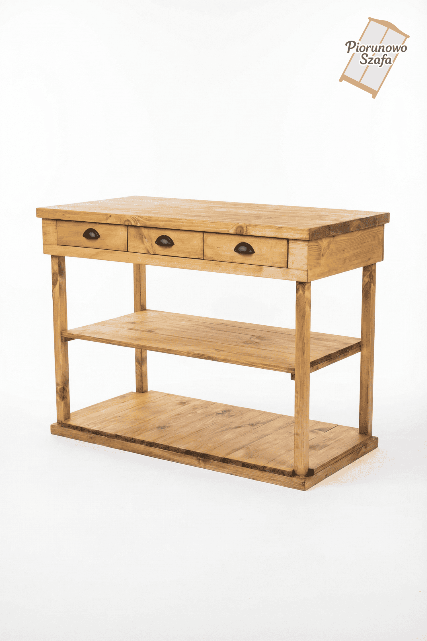 Wyspa kuchenna z litego drewna z półkami – stolik roboczy do kuchni