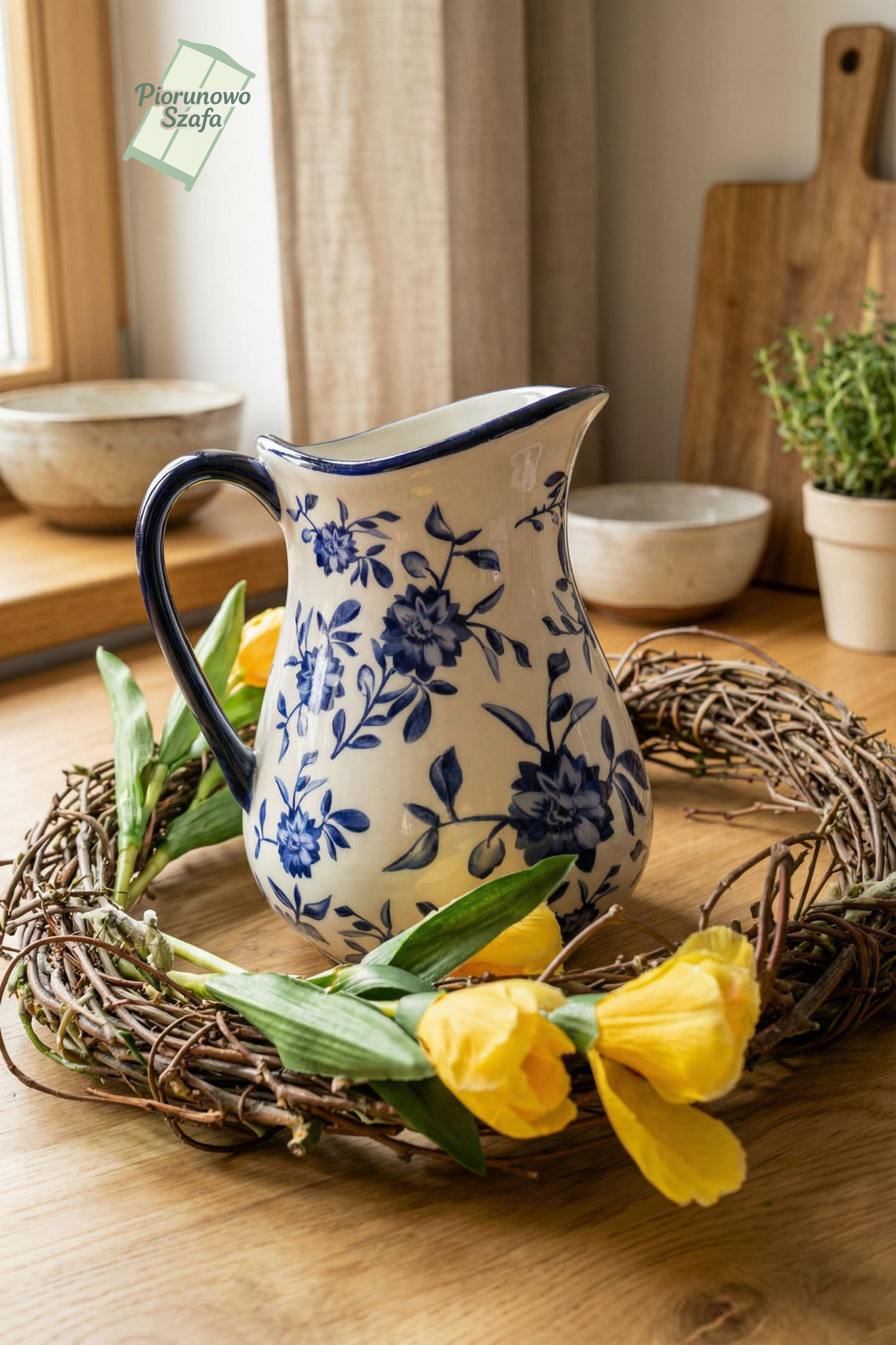 Ceramiczny Dzbanek w Stylu Vintage z Kwiatowym Wzorem