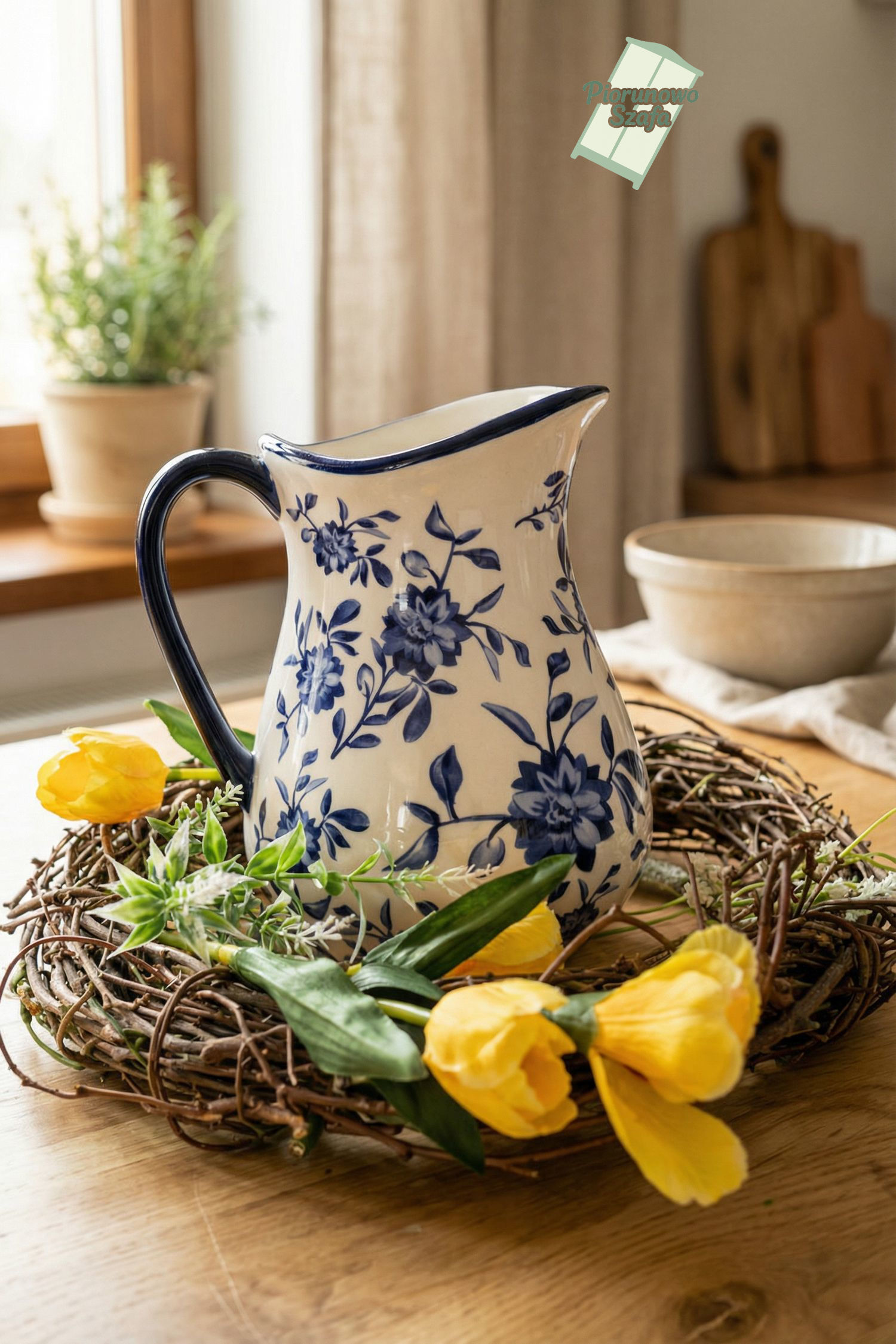 Ceramiczny Dzbanek w Stylu Vintage z Kwiatowym Wzorem