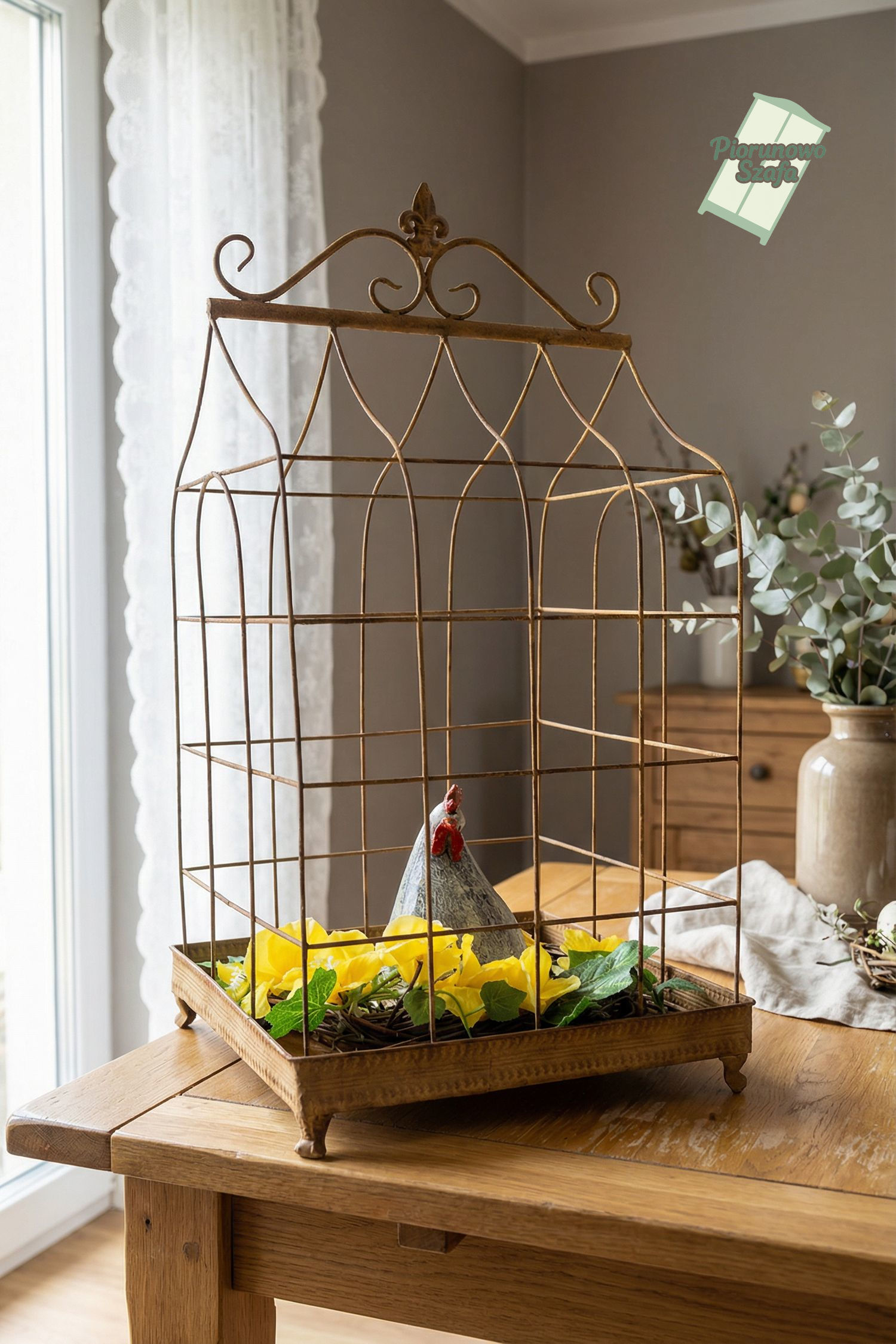 Dekoracyjna klatka metalowa rdzawa duża