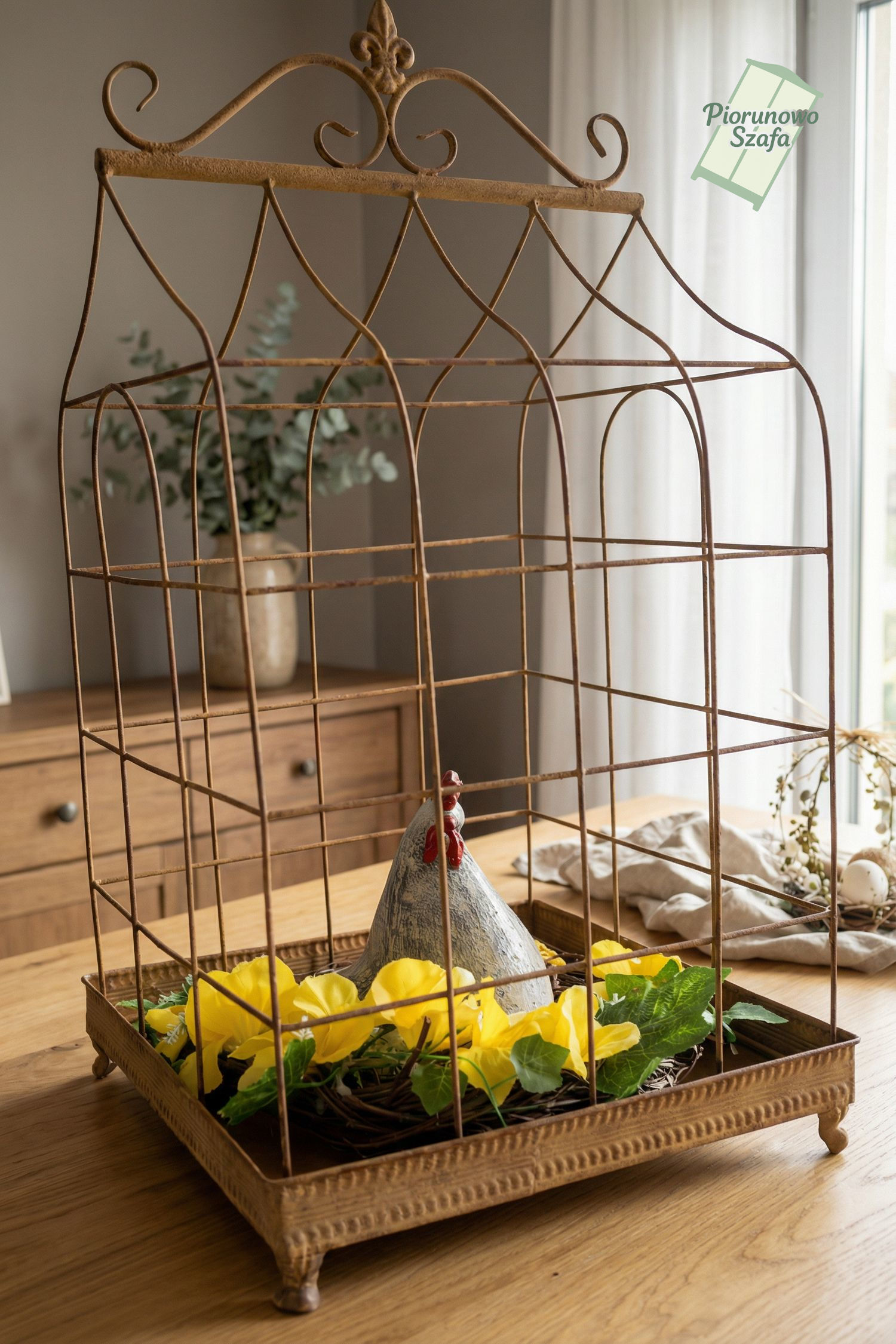 Dekoracyjna klatka metalowa rdzawa duża