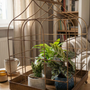 Dekoracyjna klatka metalowa rdzawa średnia