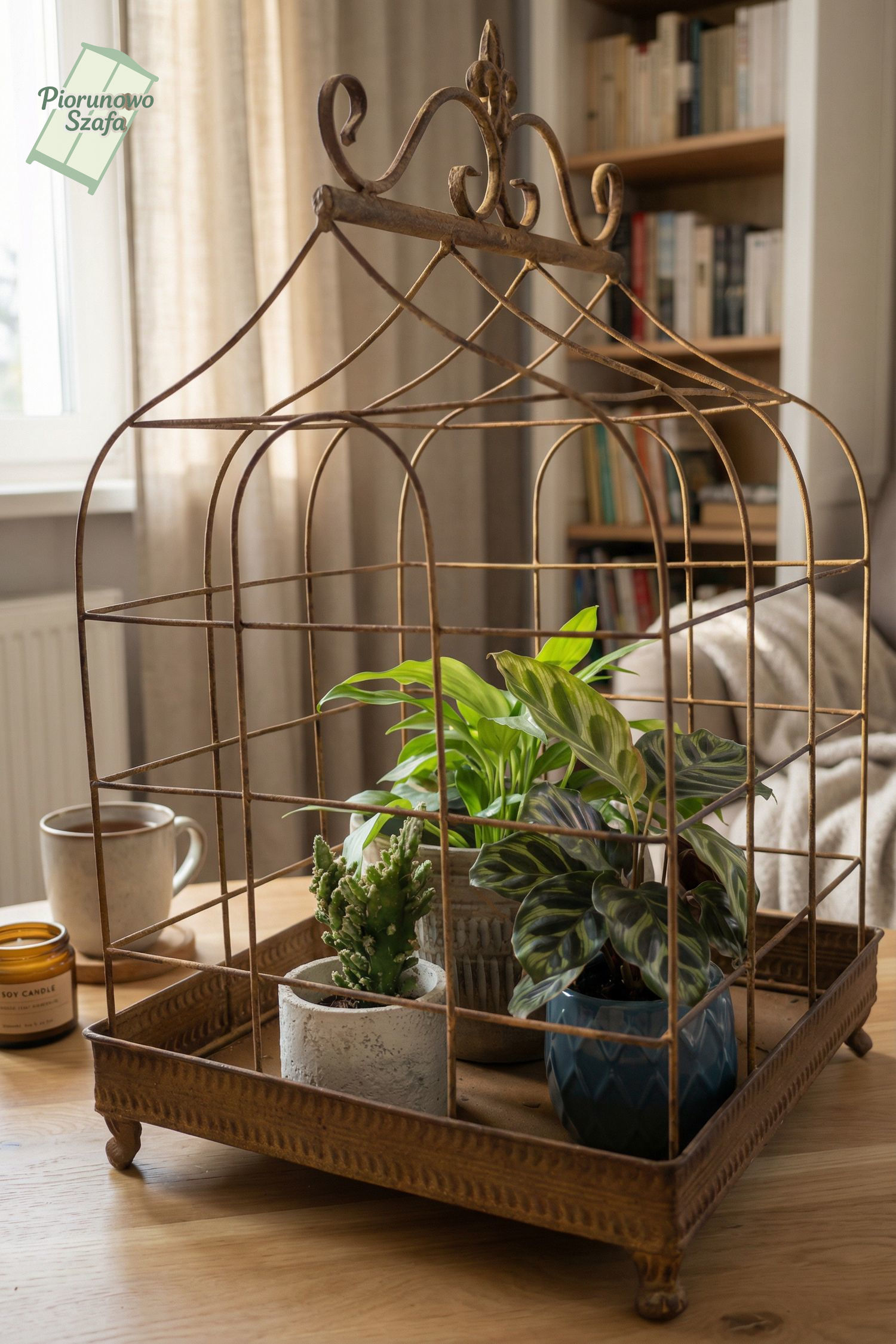 Dekoracyjna klatka metalowa rdzawa średnia