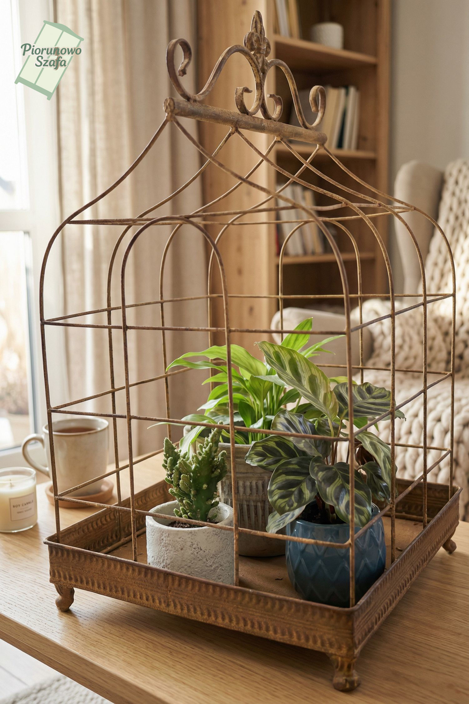 Dekoracyjna klatka metalowa rdzawa średnia