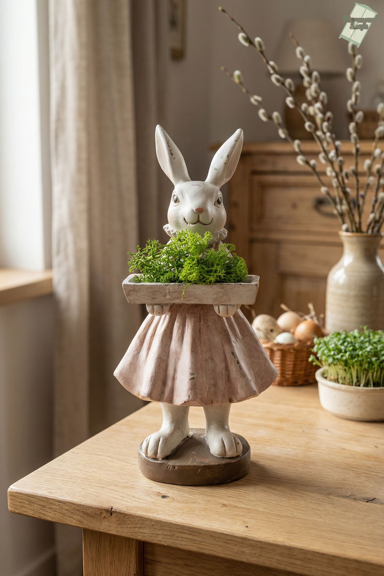 Figurka dekoracja ozdoba królik z tacą