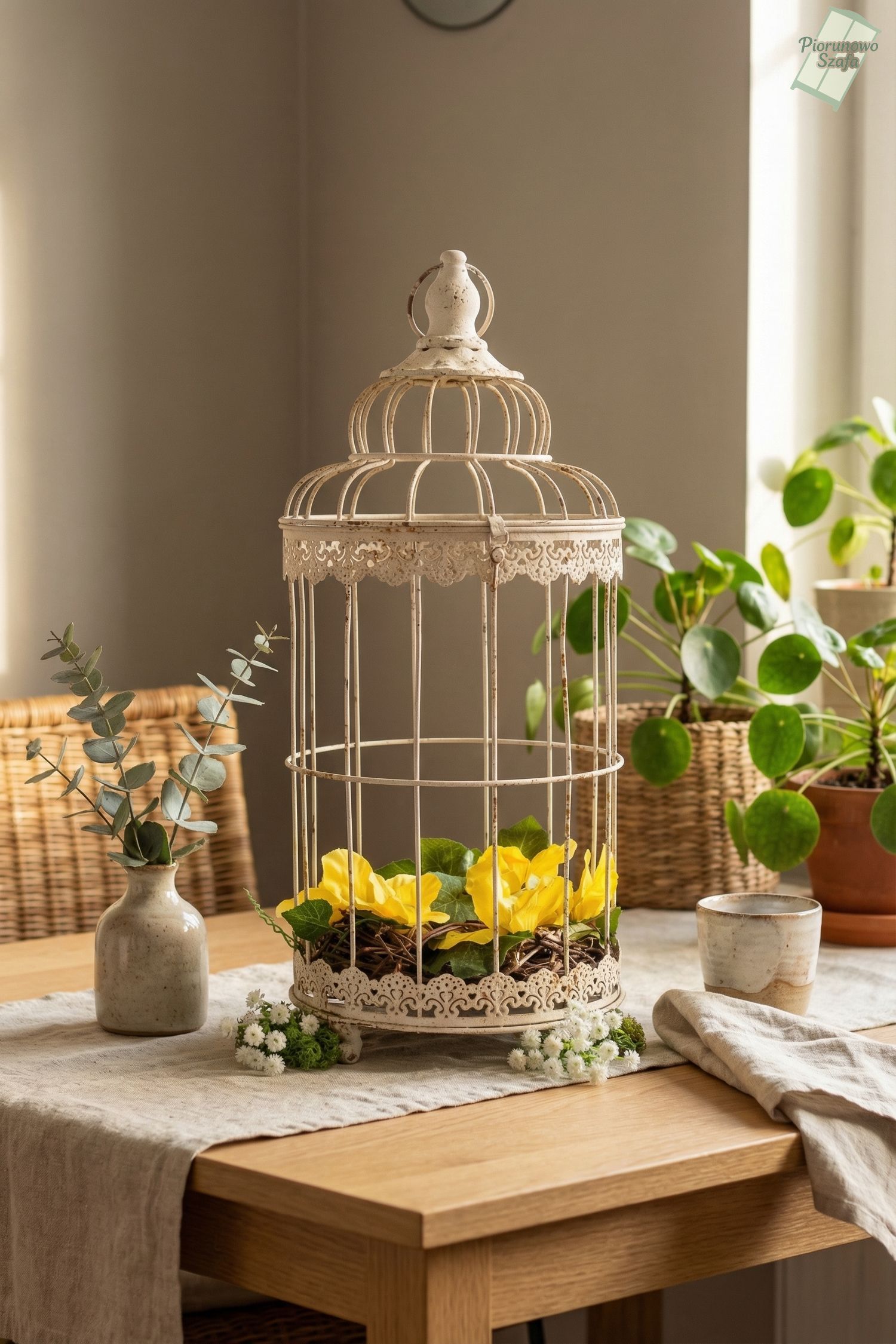 Klatka prowansalska dekoracyjna biała postarzana duża