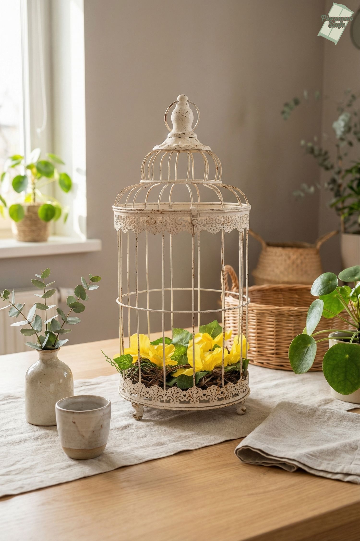 Klatka prowansalska dekoracyjna biała postarzana duża