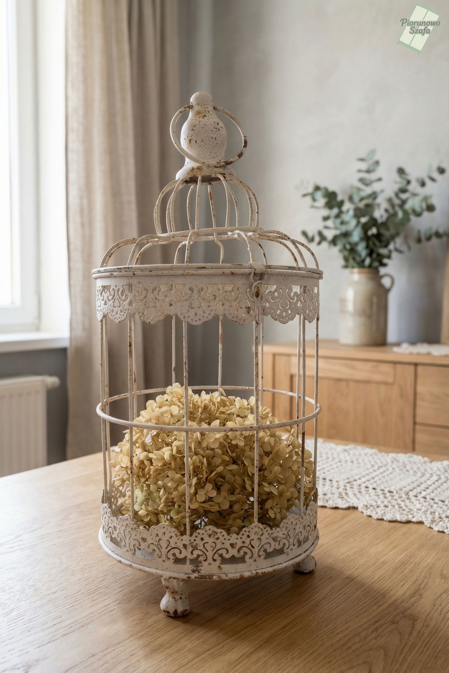 Klatka prowansalska dekoracyjna biała postarzana mała