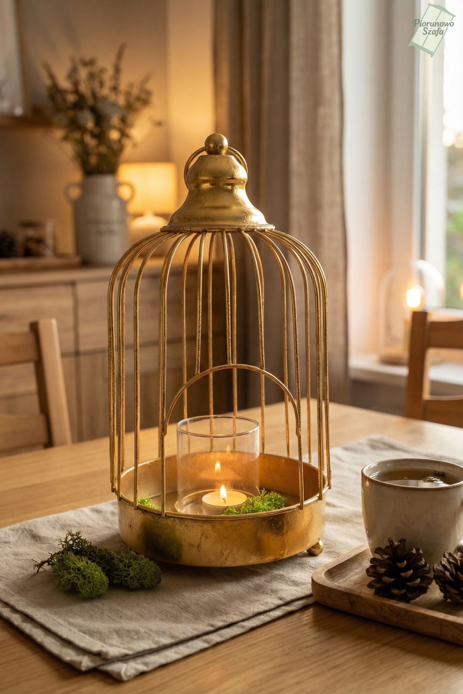 Lampion dekoracyjny złoty w kształcie klatki