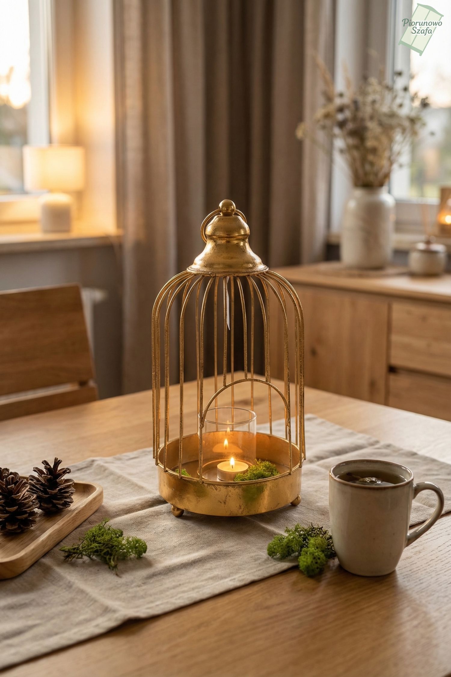 Lampion dekoracyjny złoty w kształcie klatki