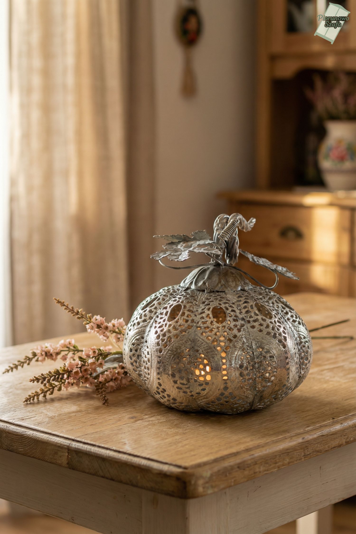 Lampion dekoracyjny „Dynia” – ażurowy metalowy