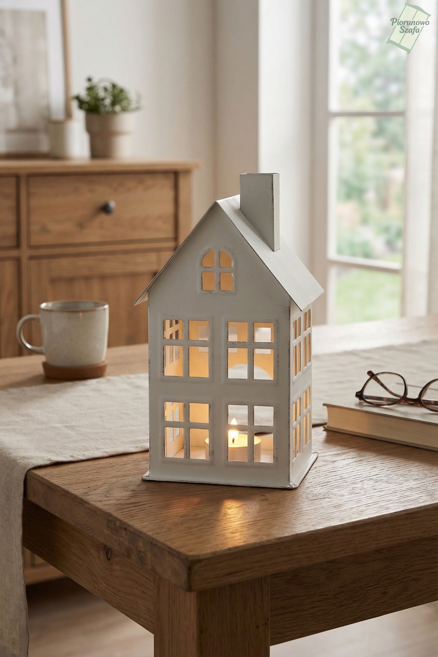 Latarenka dekoracyjna „Domek” na tealighty biały mały